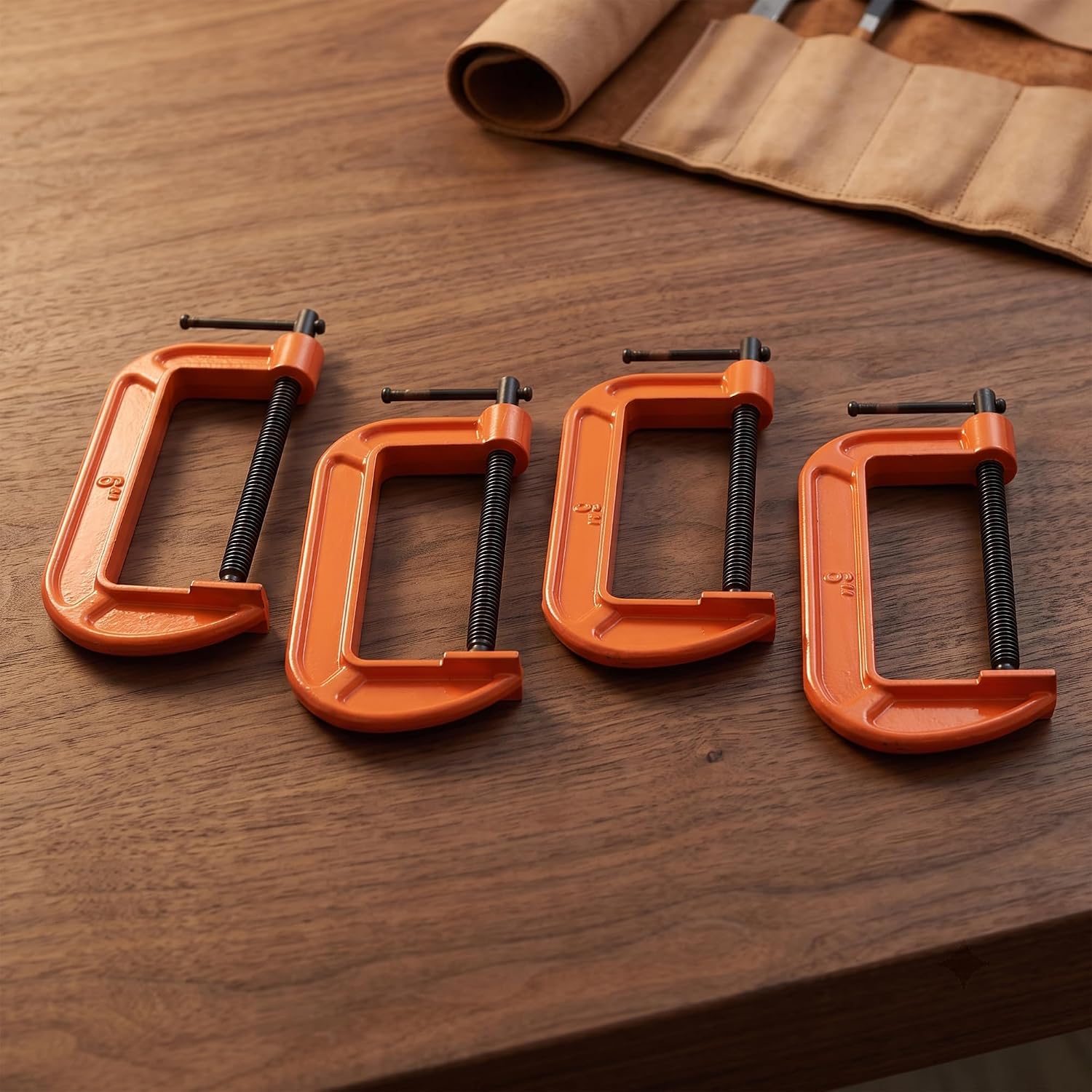 4 Set 6 Inch C Clamp Set, Orange Malleable Iron C-Clamps with 6" Jaw Opening and 3" Throat Depth, Heavy Duty C-clamps for Woodworking Welding Building Fastening Parts Assembly