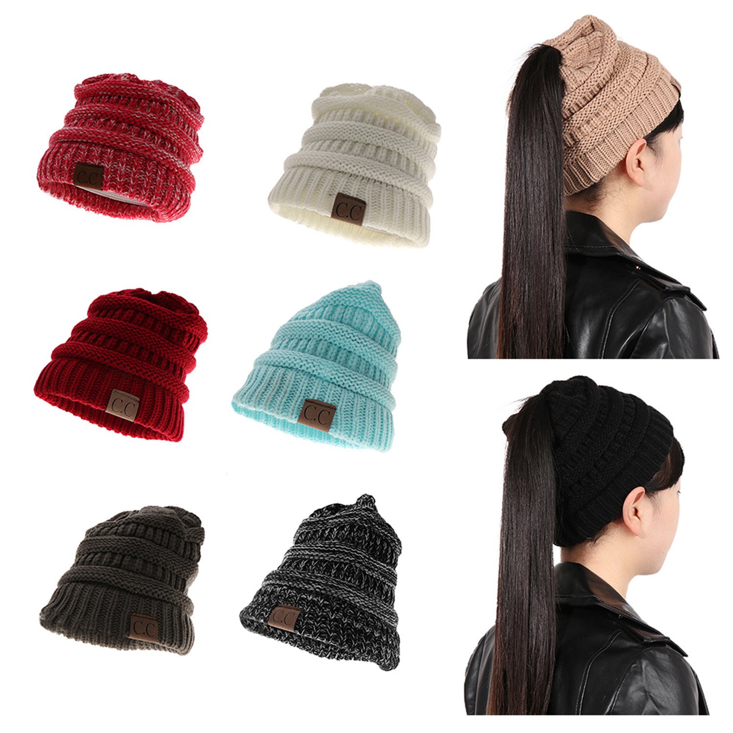 Bonnet Femme Blanc Avec Ouverture Queue De Cheval - Doux Stretch - Masque Gratuit - Deej Boutique