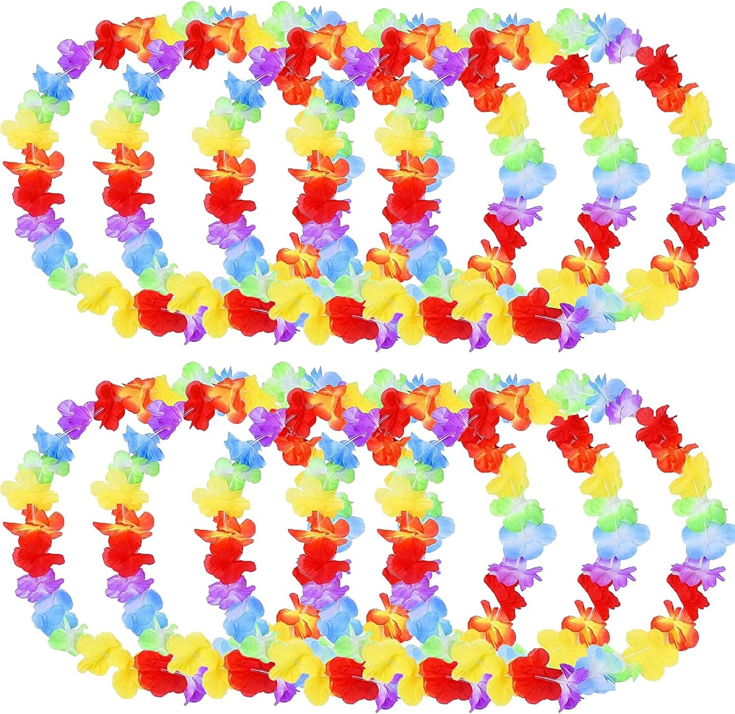 10 Pieces Hawaiian Leis Tropical Ruffled Flowers Aloha Garland Floral Luau Hen Stag Hula Party Multicolor Hawaii Beach Necklaces Decoration Birthday Party Favors Fancy Dress Supplies