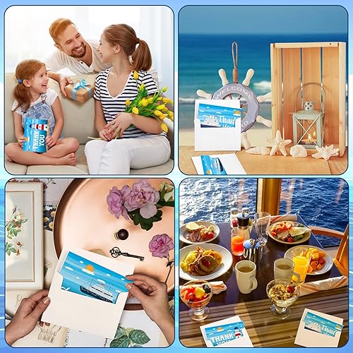 Miniatura 7 de Lincia Paquete de 48 tarjetas de agradecimiento náuticas con sobres y calcomanías, notas de agradecimiento del personal para regalos del personal de