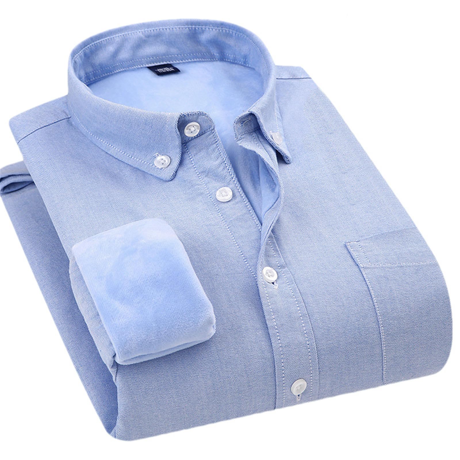 Camicia invernale da uomo, foderata in pile, a maniche lunghe, tinta unita, per il tempo libero, con tasca