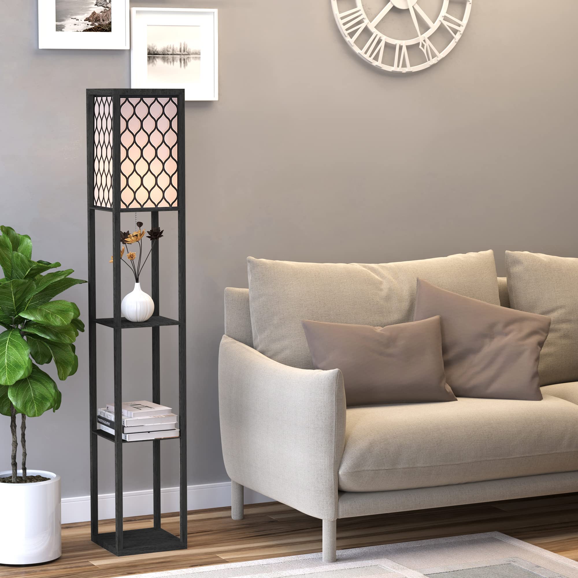 HOMCOM Lampadaire Étagère Lampe Étagère 26L x 26l x 160H cm MDF Noir