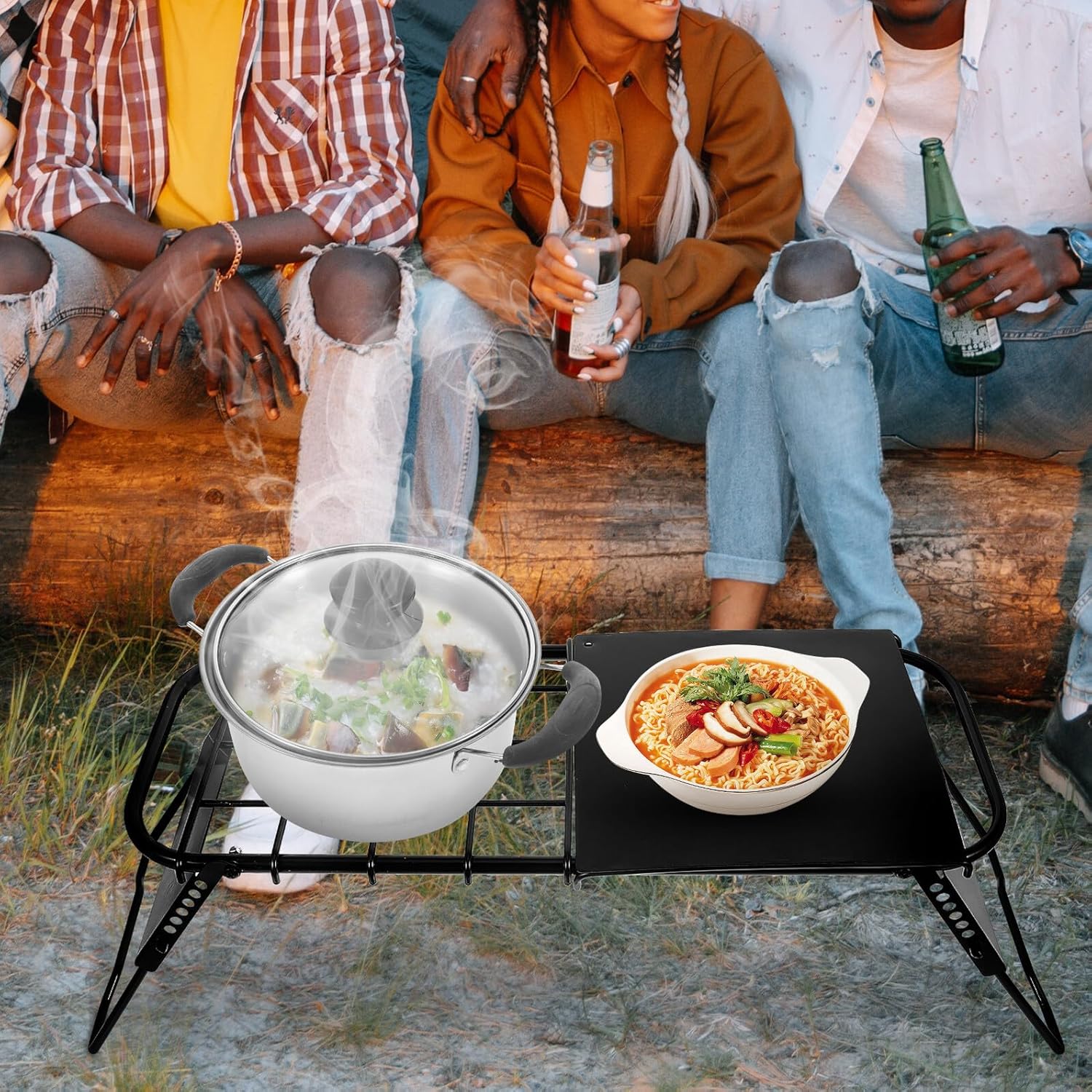 Portable Folding Outdoor Camping Table with Adjustable Height Metal Frame and Mesh Desktop, Small Lightweight Table for Hiking, Beach, Picnic, and BBQ