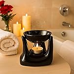 Pure Source India Ceramic Aroma Oil Burner with Tealight Holder – Hand Shaped Essential Oil Diffuser for Home Fragrance, Diwali Gifting, Meditation & Relaxation (Black)