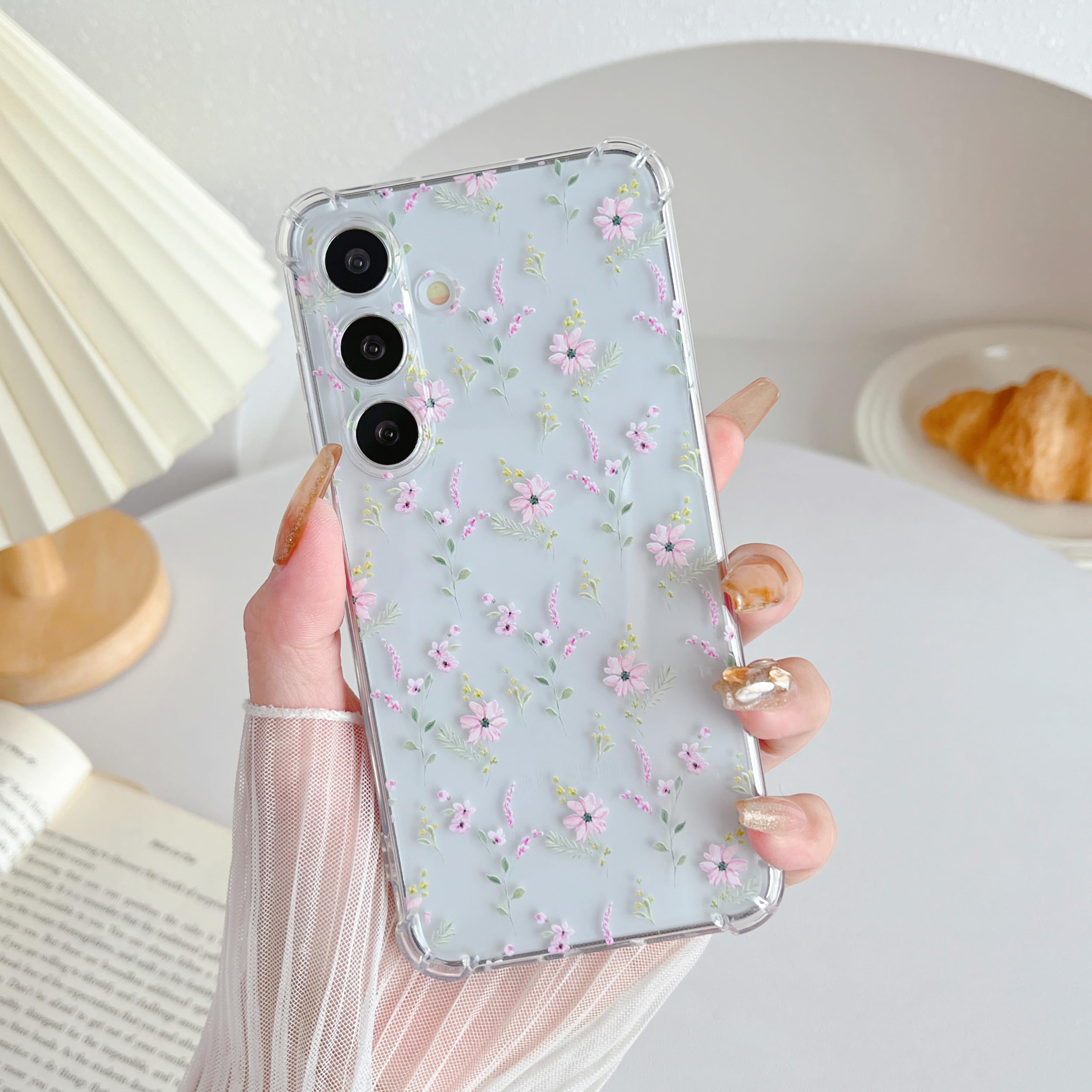 ZTOFERA Case for Samsung Galaxy A35 5G, Transparent Clear Soft TPU Case with Flower Pattern, Ultra Slim Anti-scratch Silicone Gel Protective Bumper Cover for Samsung A35 - Pink Flower