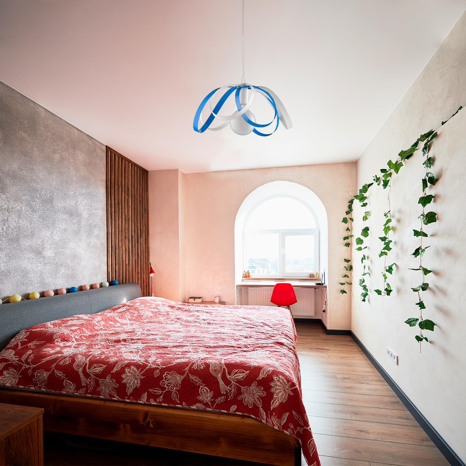 LEOLUX Fiocco Lampadario Cameretta, Soggiorno, Camera Da Letto, Moderno, Con Altezza Regolabile E Facile Da Montare Al Soffitto. Lampadario A sospensione bianco E Azzurro.