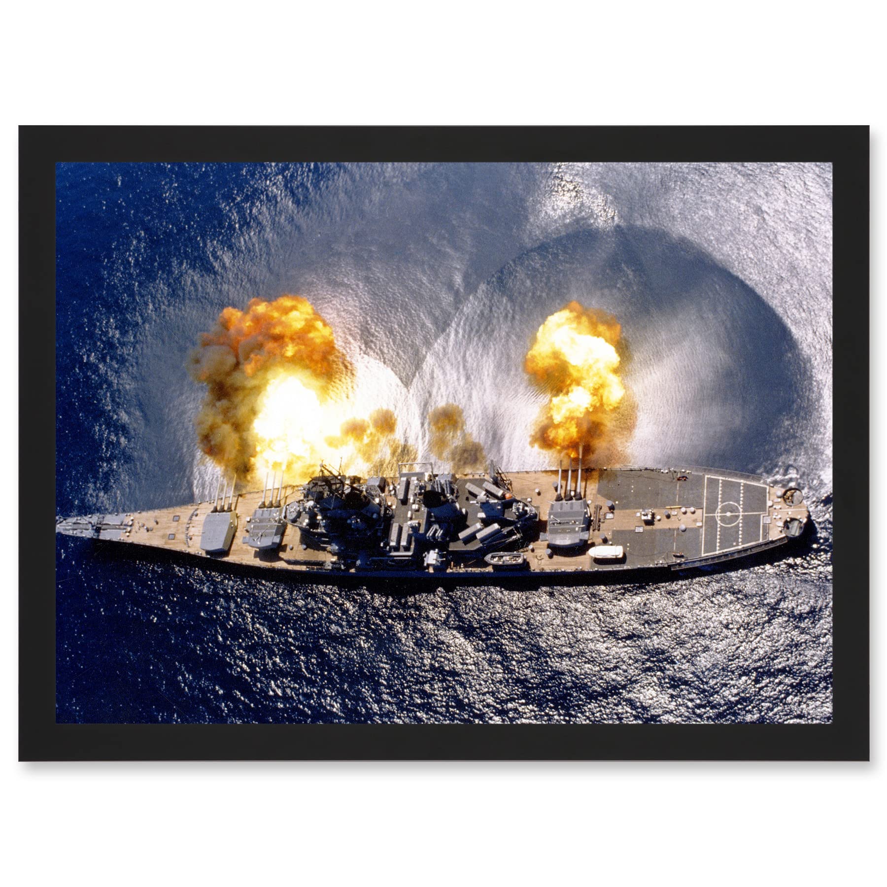 Artery8 Elliot US Navy USS Iowa Battleship Fires Broadside BB-61 Photo Artwork Framed Wall Art Print A4