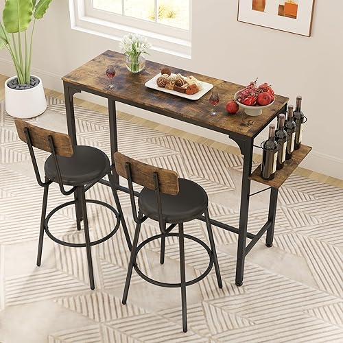 Miniatura 10 de Juego de mesa redonda de bar de 3 piezas, mesa de comedor pequeña para 2, mesa de desayuno con almacenamiento, mesa de bar de cocina moderna, 2