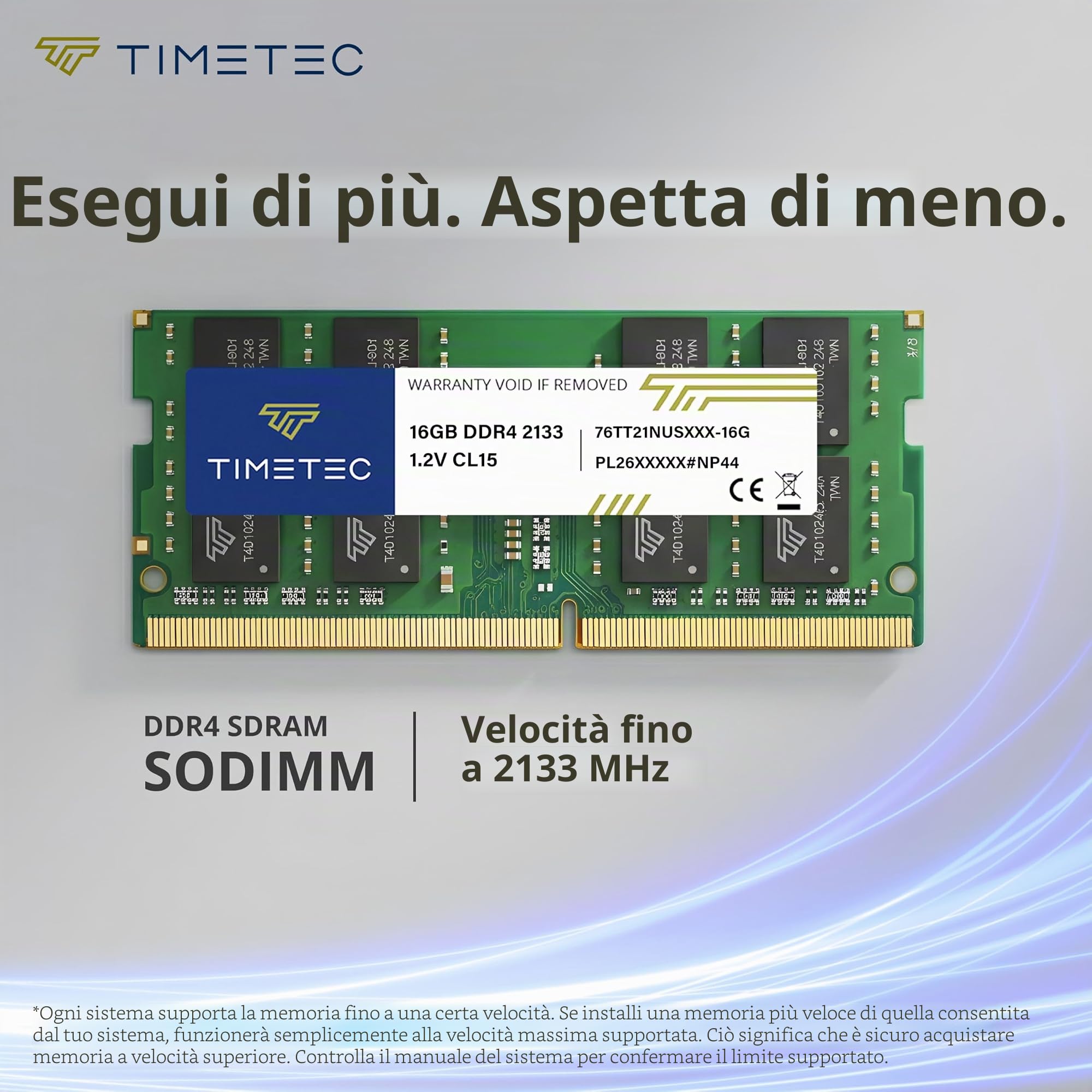 Timetec Premium 32GB KIT(2x16GB) DDR4 2133MHz (PC4-2133P) PC4-17000 SODIMM RAM per laptop, notebook, mini PC e computer All-in-One – Non-ECC Unbuffered, 260 pin, 1,2V CL15 modulo di memoria
