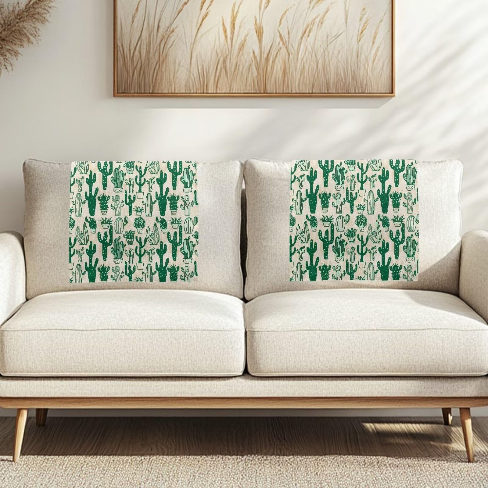 ZCFYGDX Recliner Headrest Protector - Green Cactus Pattern Print Couch Chair Breathable Waterproof Cover with Anti-Slip Base & Fixing Nails, Machine Washable for Home/Office Chair