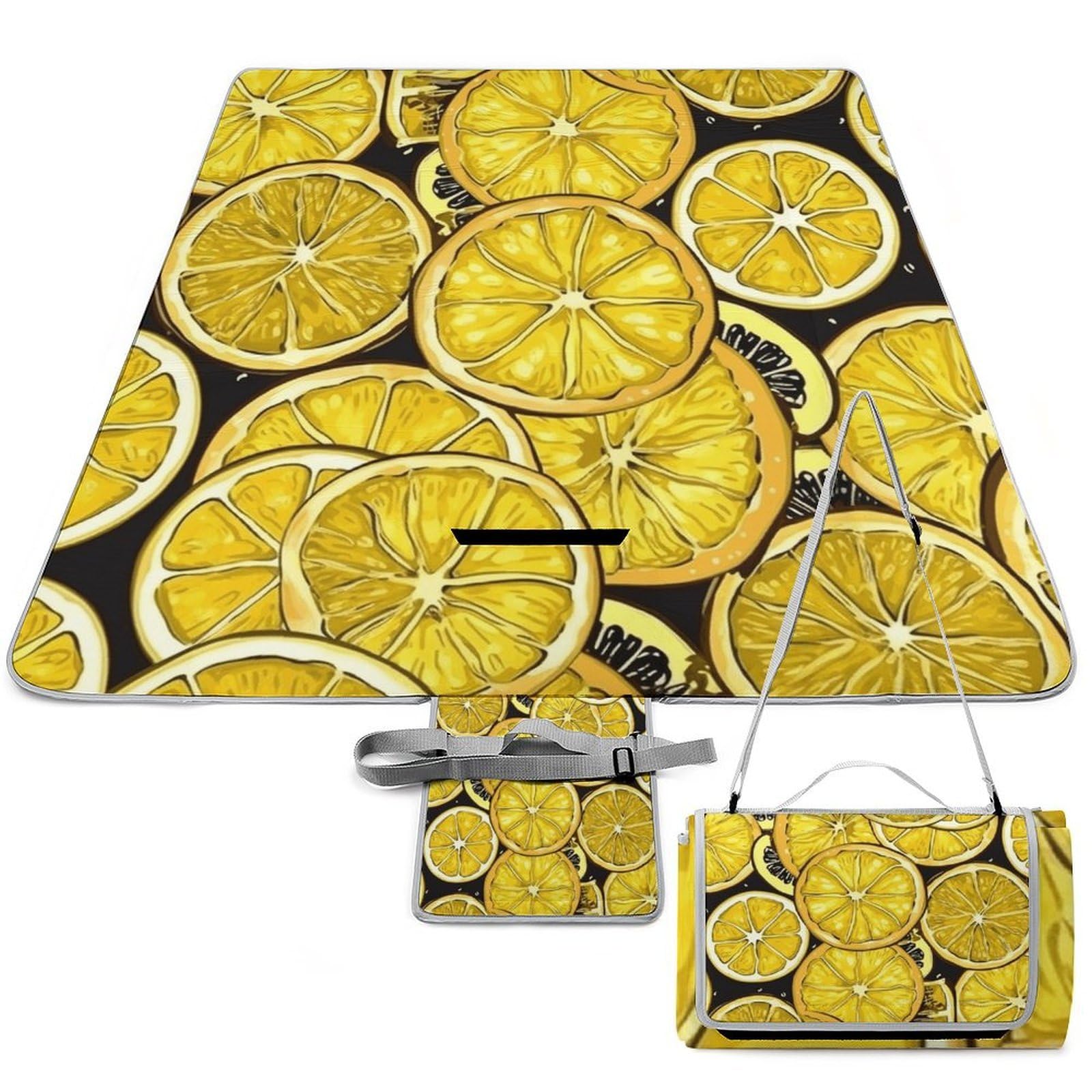 Tappetino pieghevole per esterni con motivo a fette di limone, superficie impermeabile, facile da pulire, coperta da viaggio, per campeggio primaverile ed estivo