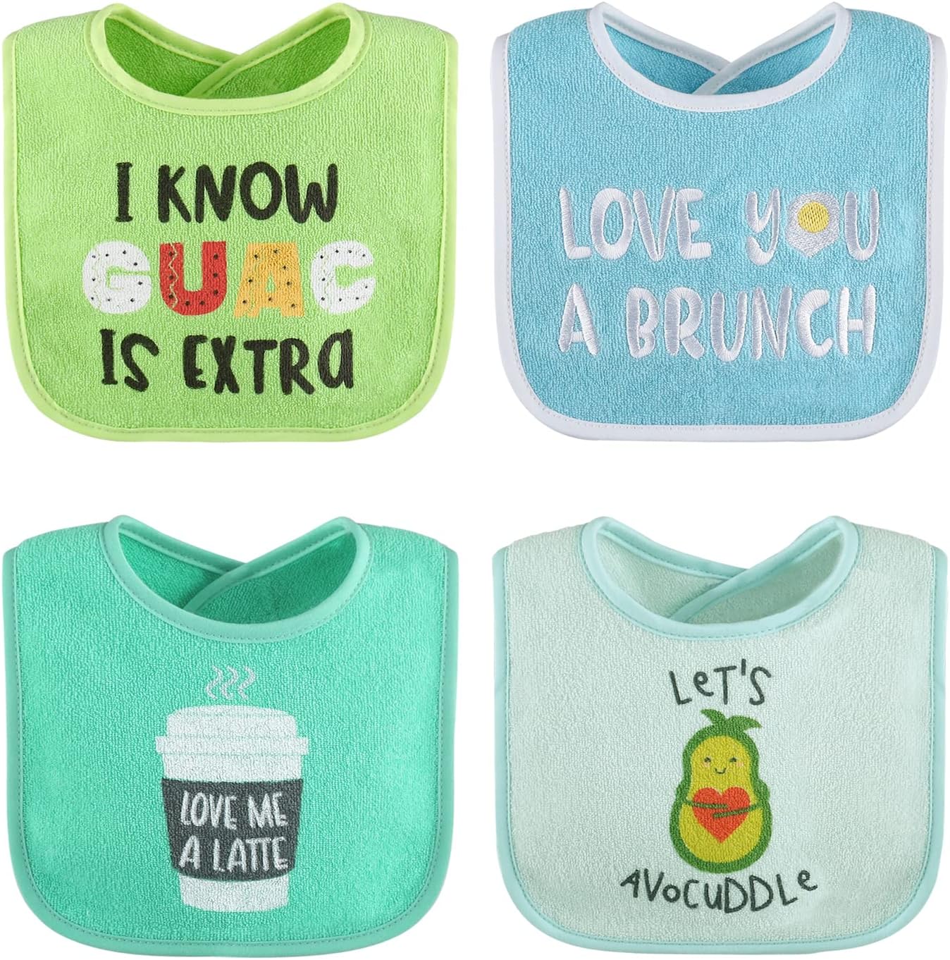 The Peanutshell Unisex Terry Bib Set - 18 Pack for Feeding, Teething, or Drooling - Neutral Foods & Hello Sunshine