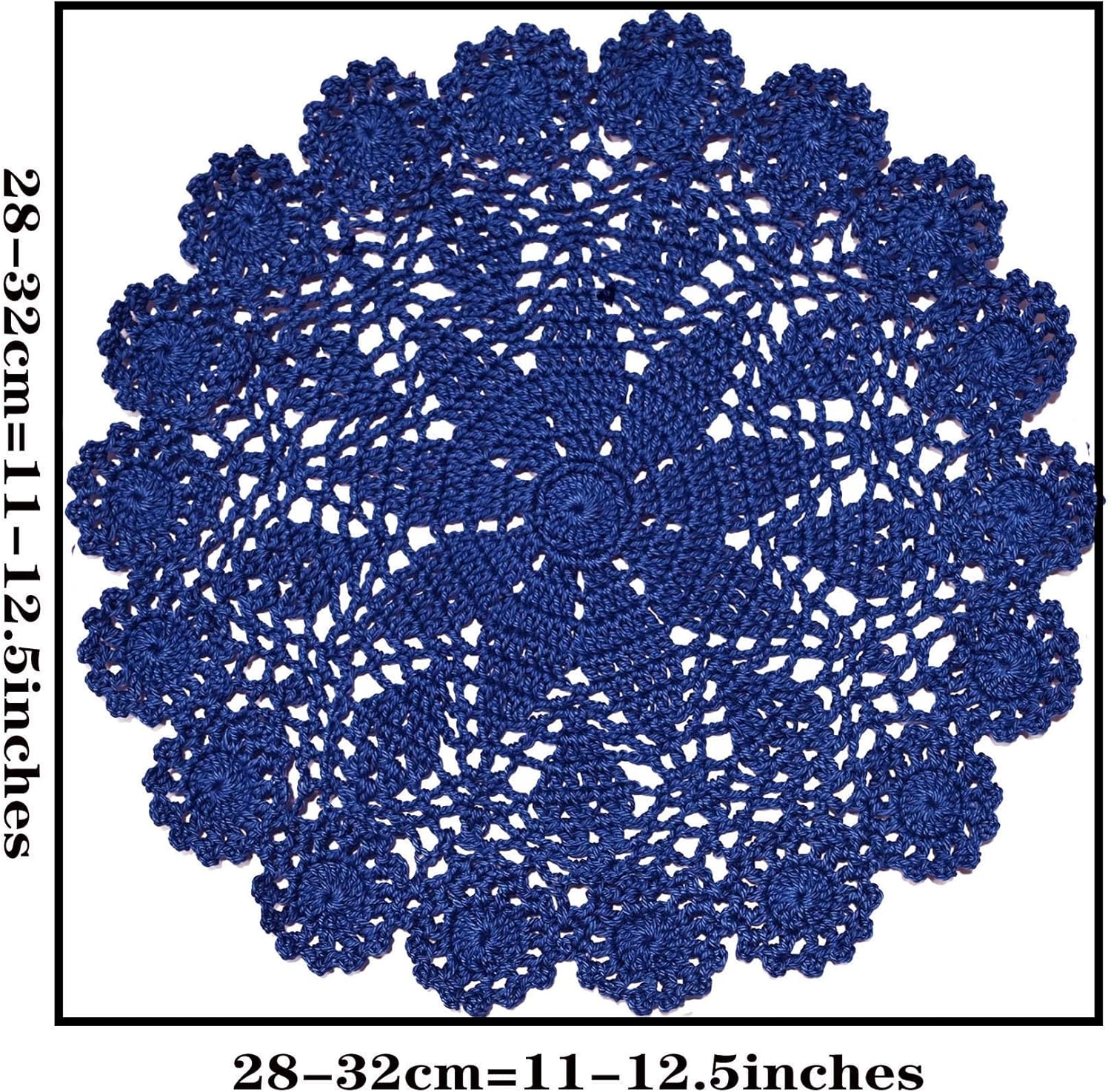 SUNONE11HKA 12" Lace Flowers Coasters Crochet Doilies Table Placemat Washable Kitchen Round Decor Floral Coffee Doily (4, Deep Blue)