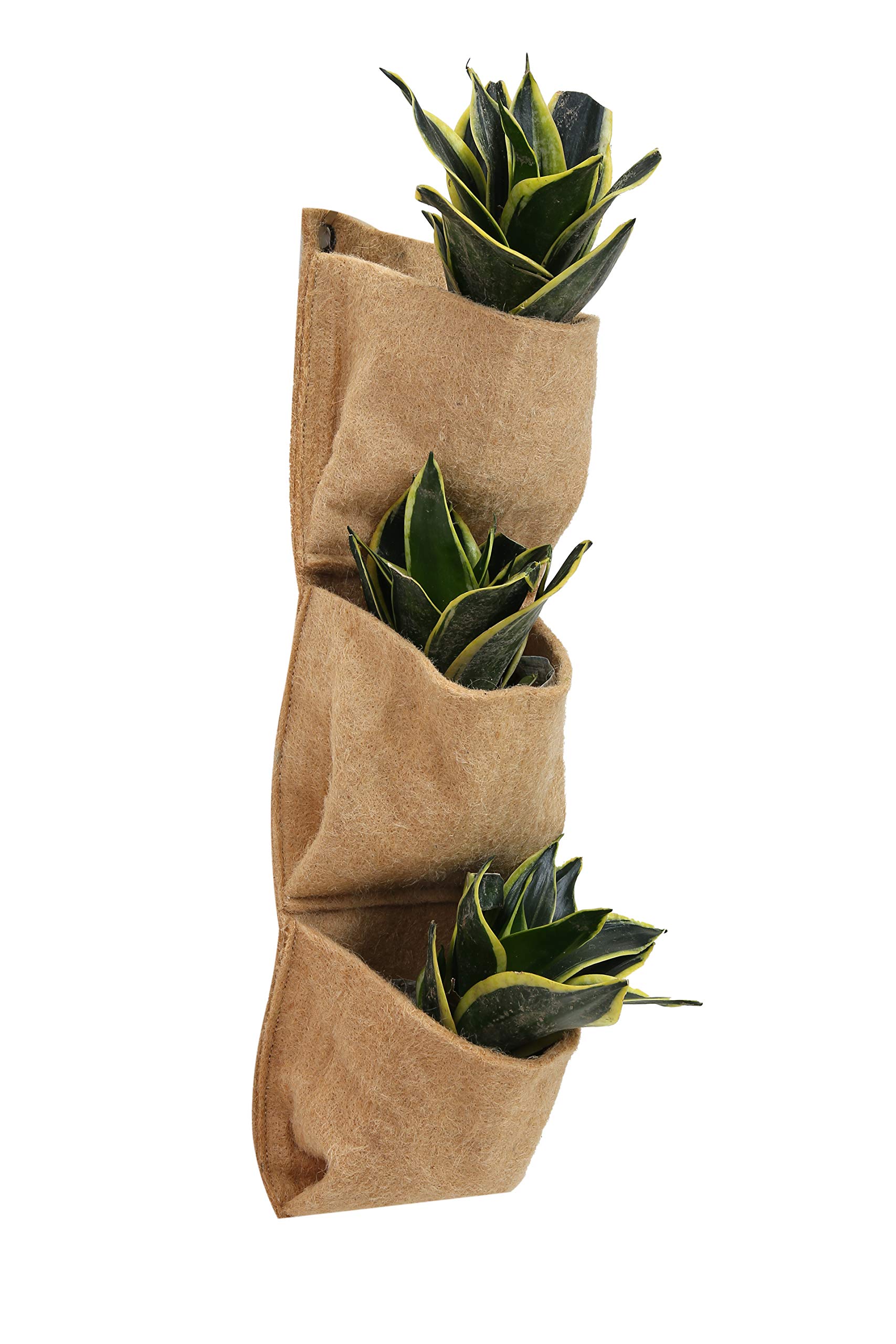 Green Bundle Jute Vertical Pockets | 3 Pocket Vertical Hanging Planter | Just Place Potted Plants Inside | Create a Vertical Garden Anywhere You Like