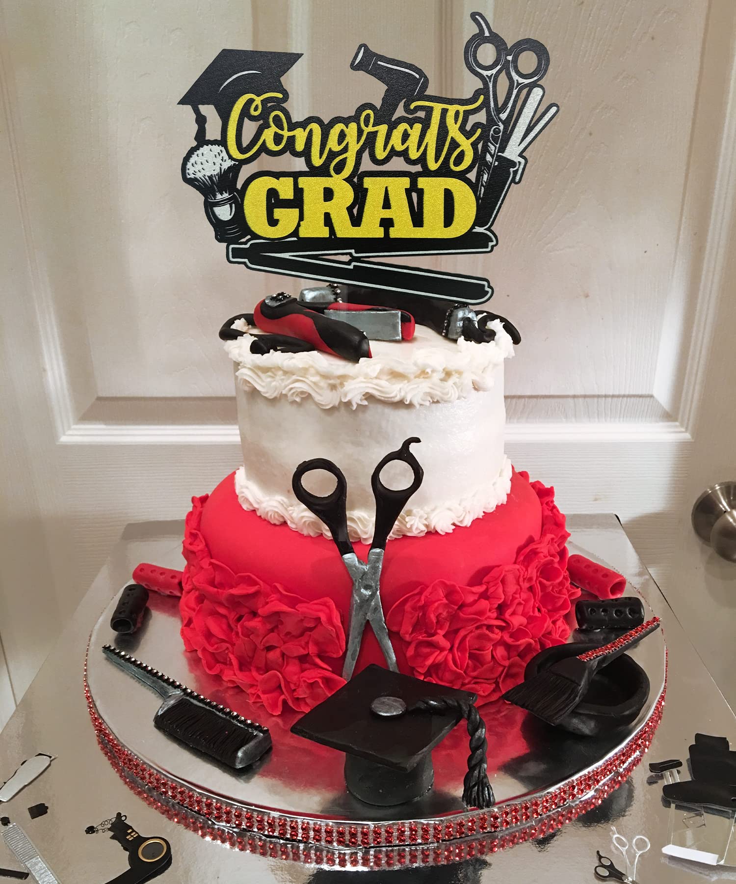 Best F*cking Barber Cake Topper - Gold Glitter, Class Of 2024 Graduation Decor, 5.9x5.9 Inches - View #2