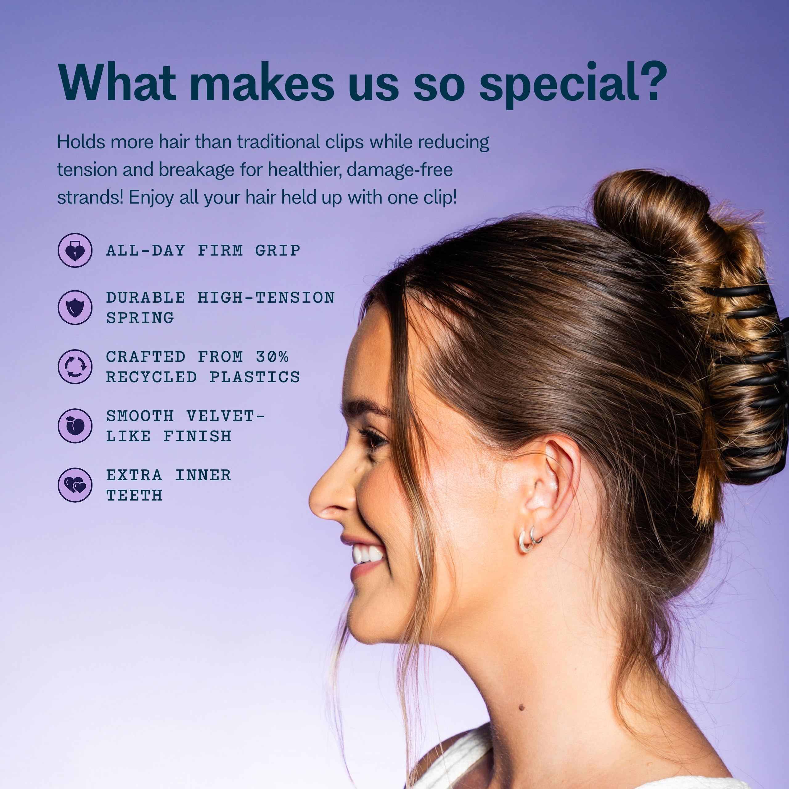 Gimme Beauty - Pinzas gruesas para el cabello, diseño duradero y antideslizante para cabello rizado y texturizado, hechas de plástico reciclado fuerte y resistente a la rotura, color negro y tortuga