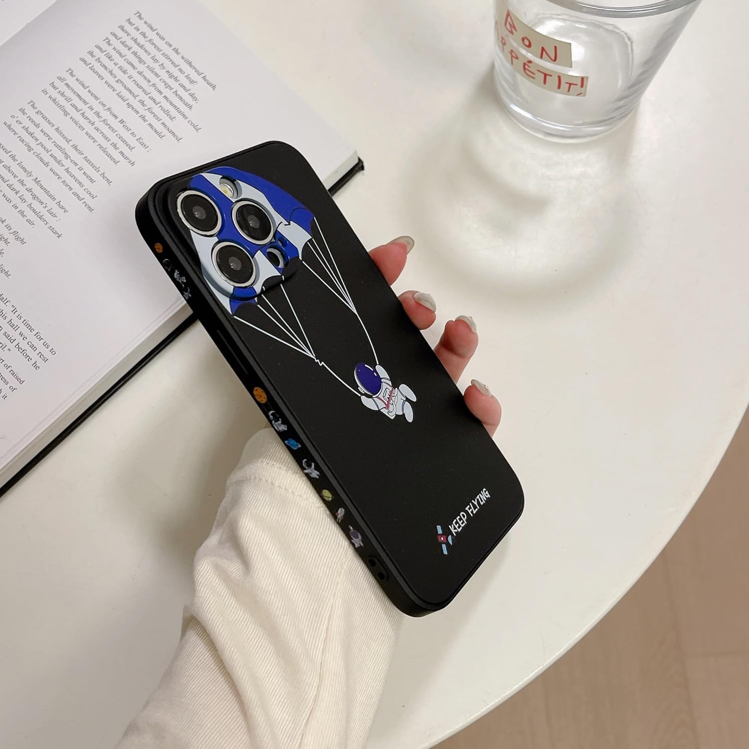 for iPhone 17 Pro Cute Case, Cool Cartoon Astronaut Space Rocket Moon Design Stylish Soft TPU Bumper Shockproof Anti-Slip Protector Case (iPhone 17 Pro, Flying)