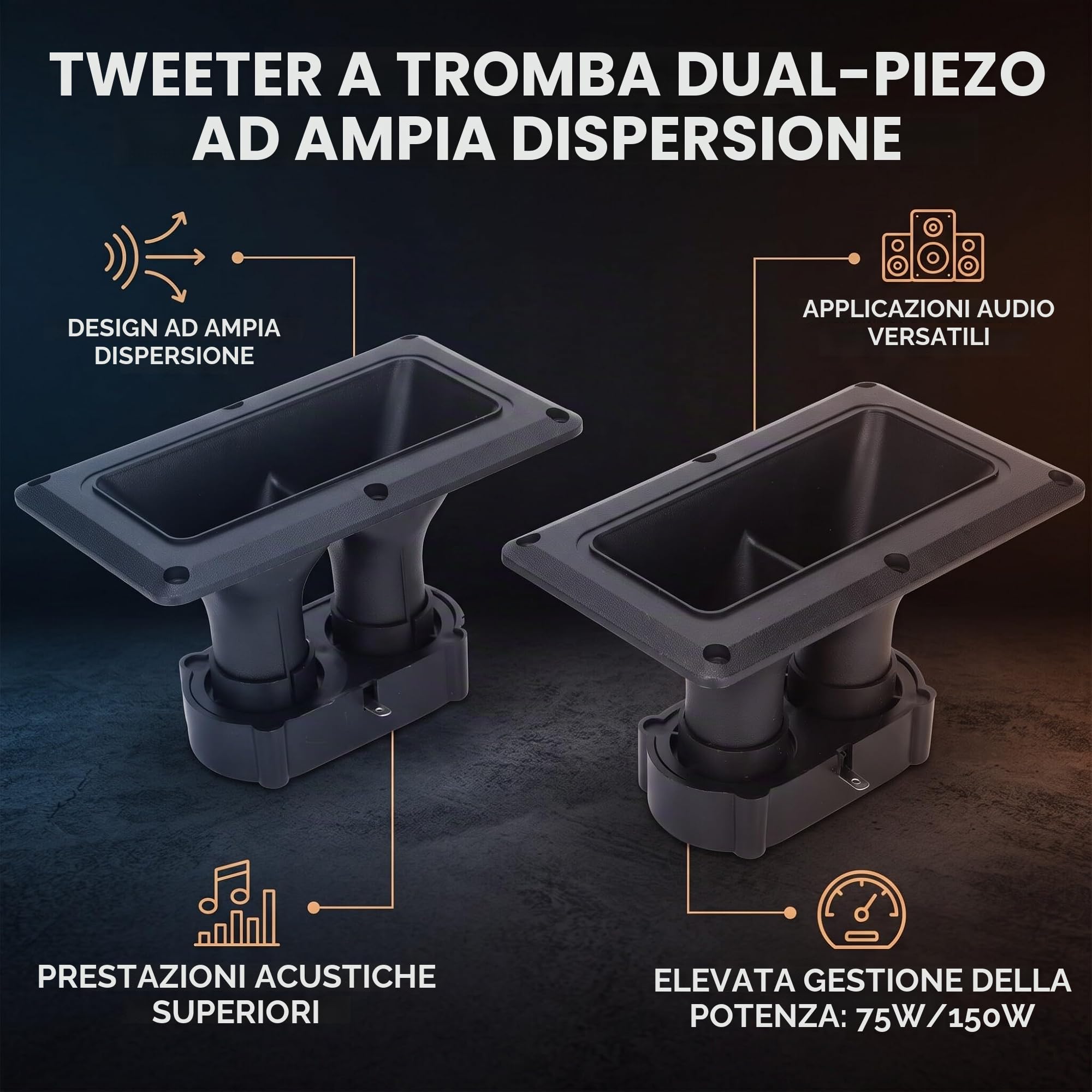 Tweeter a Tromba Piezoelettrico a Doppia Unità, per Altoparlanti, 3-20W