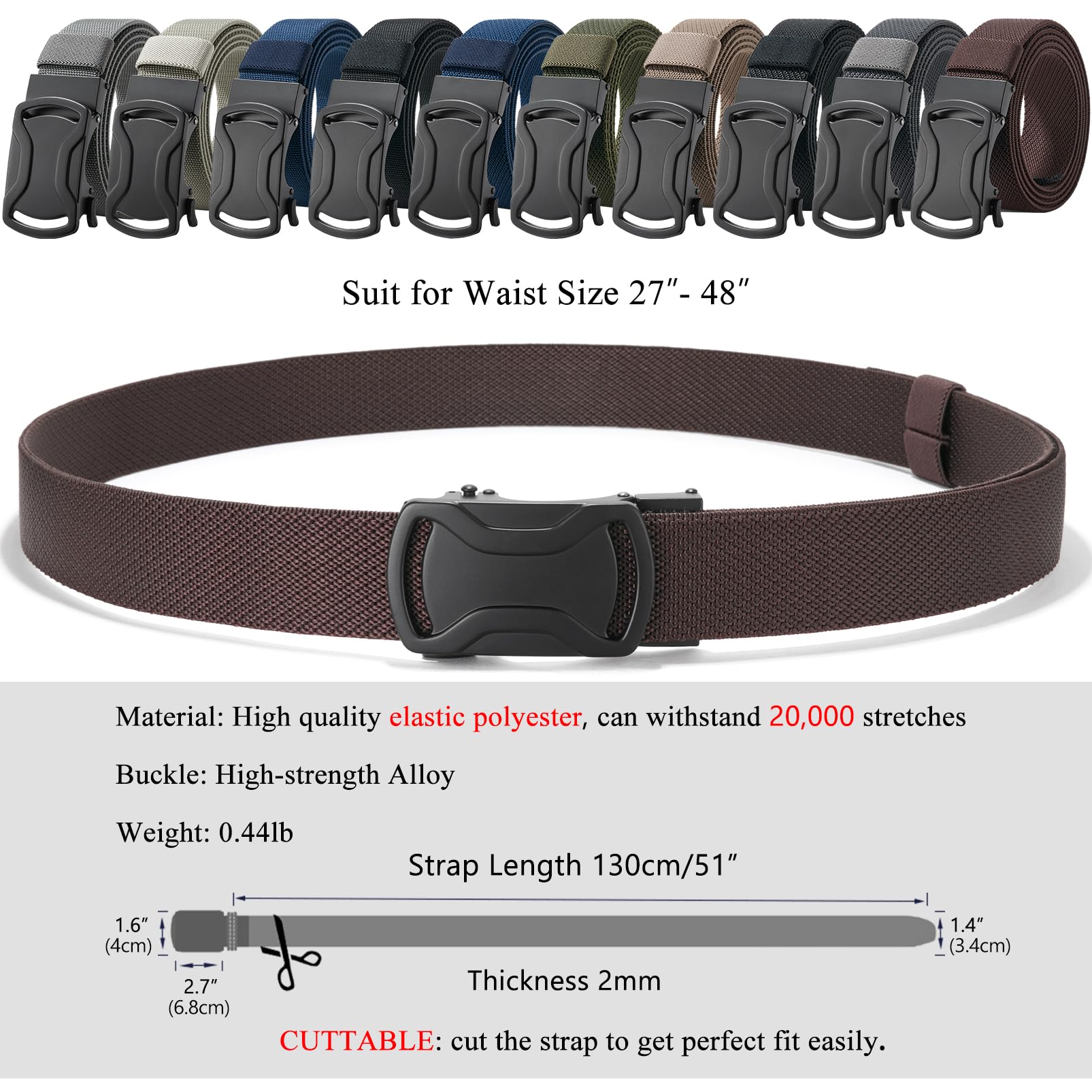 LionVII Ratchet Elastic Men Belts, 1 3/8