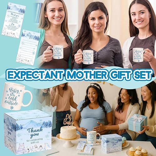 Miniatura 6 de Juego de 6 tarjetas y cajas de taza de café azul con diseño de copo de nieve de invierno, regalos de premio con diseño de copo de nieve de invierno,