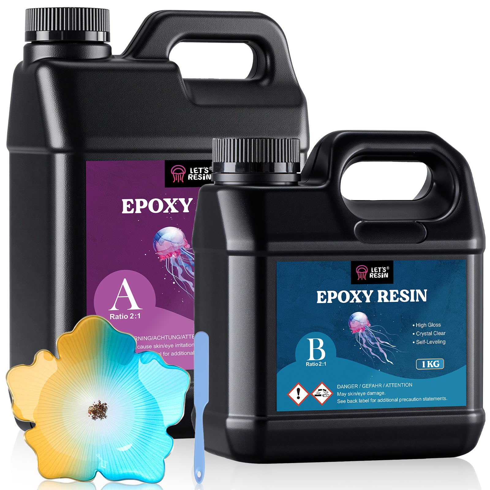 Let’S Resin Résine Époxy 3 kg, Kit Résine et Durcisseur Transparent sans Bulles 2:1, Idéal pour la Création de Bijoux, l’Art DIY, Les Moulages et Les Travaux Manuels
