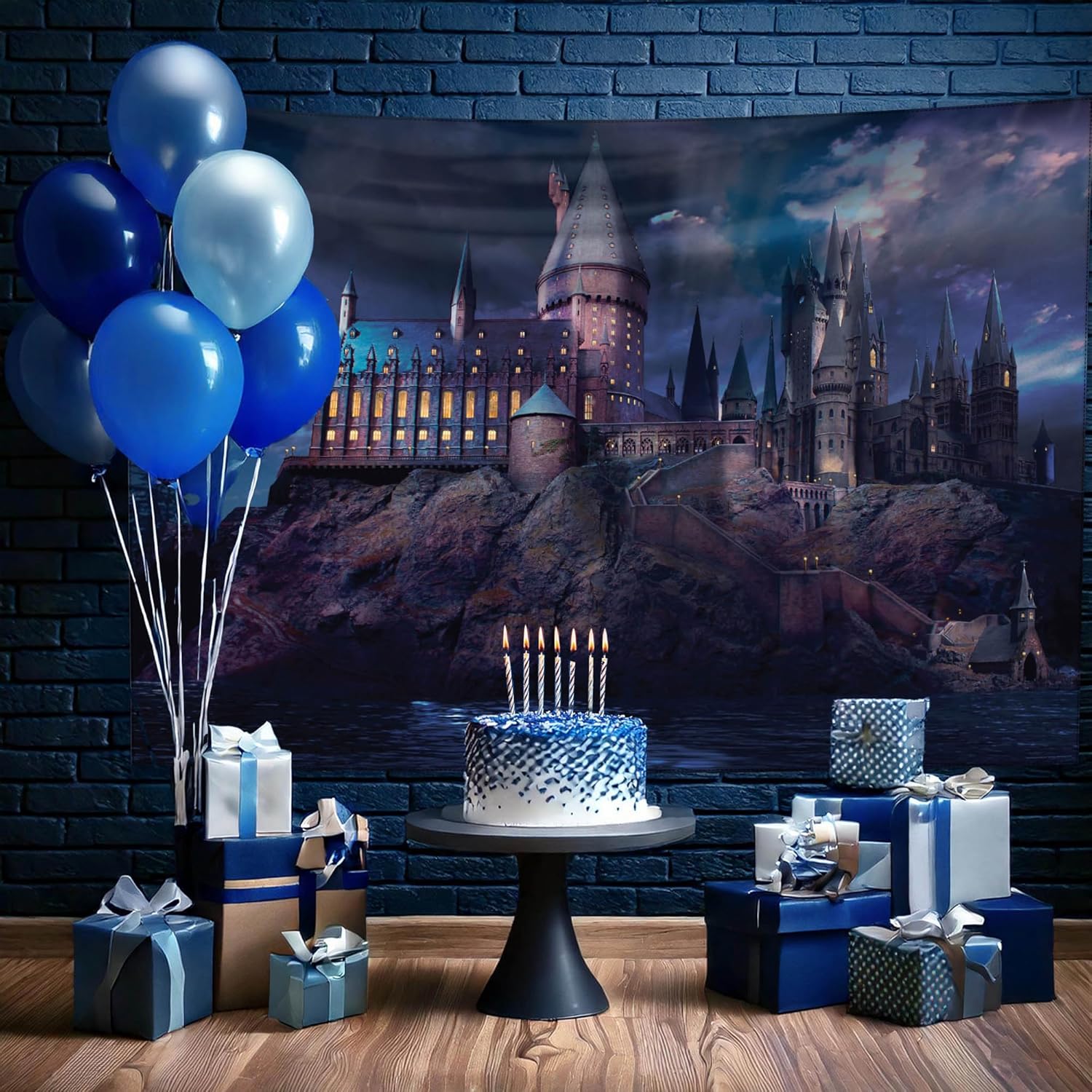ConQuest Journals Harry Potter Hogwarts Castle at Night Backdrop Wall Banner, Large Photo Backdrop, Party Decoration, Wizarding World Room Decor, 5ft x 7ft (60'' x 84''), Officially Licensed