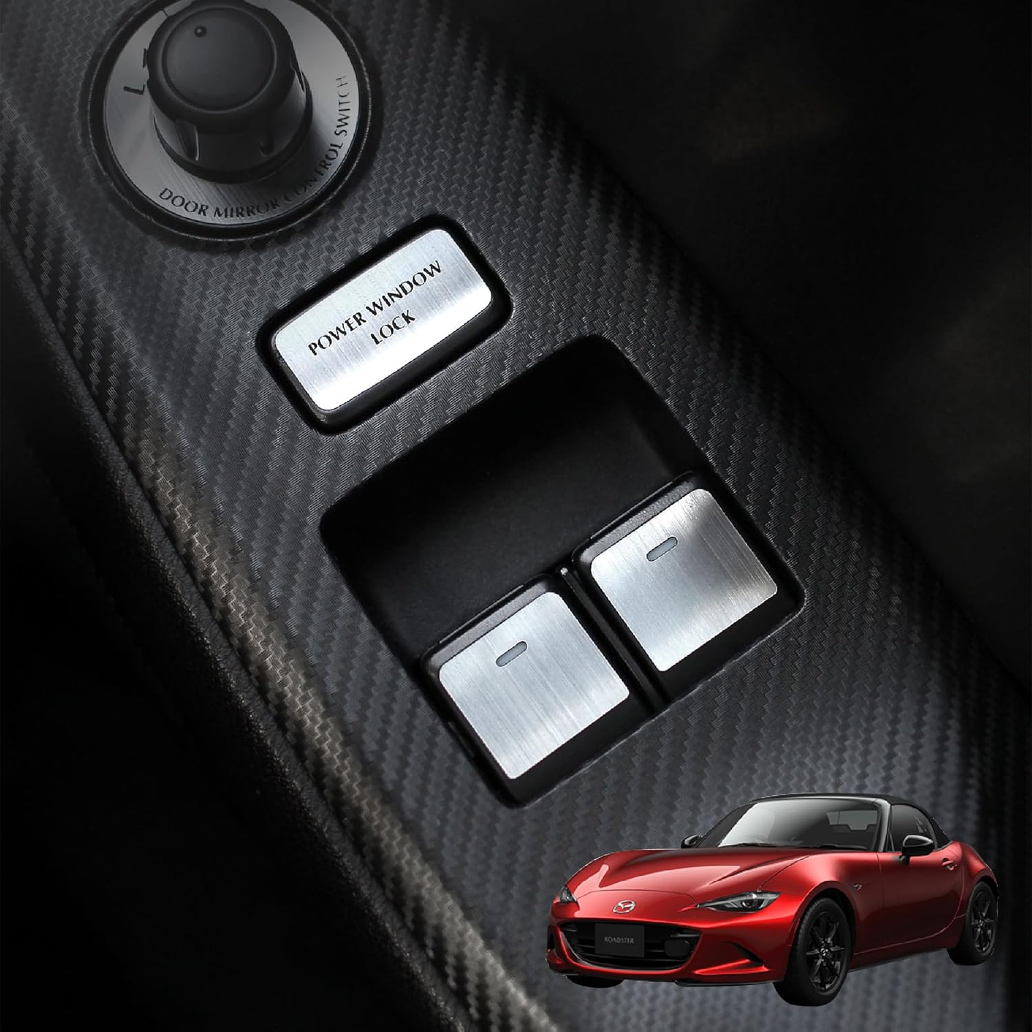 BARZA Door Switch Top Cover for Mazda MX-5 Miata (ND) | Brushed Aluminum Finish | Custom Fit Interior Trim | Scratch Protection | Made in Japan | ND5RE, NDERE
