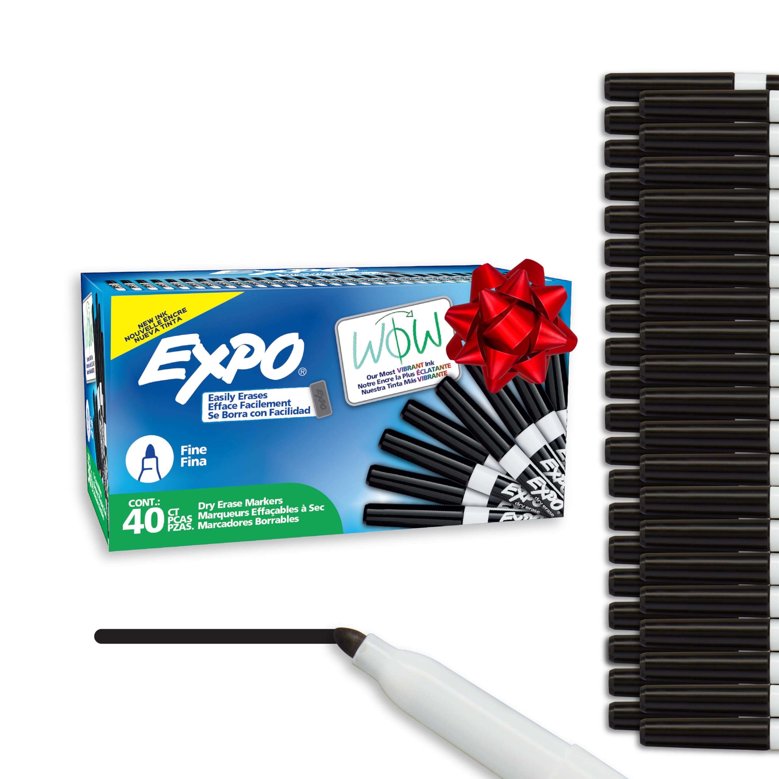 EXPO Dry Erase Markers, Low Odor Ink, Black, Fine Tip, 40 Count