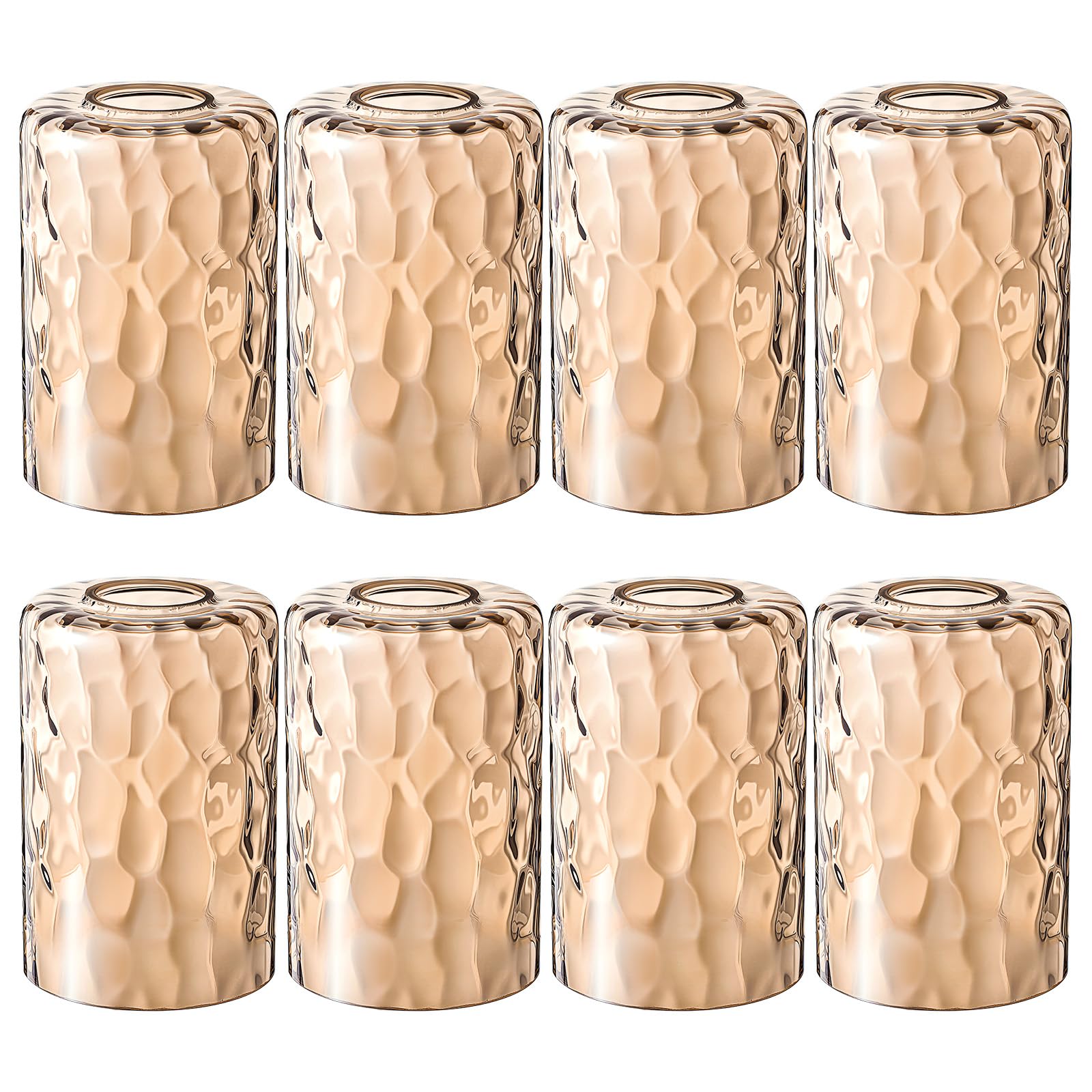 teenyyou 8 pcs amber hammered glass shade replacements for pendant light fixtures glass lamp shade cover, 1-5/8 inch fitter e26 base, 4"w x 6"h, replacement lamp globe for chandelier wall sconce