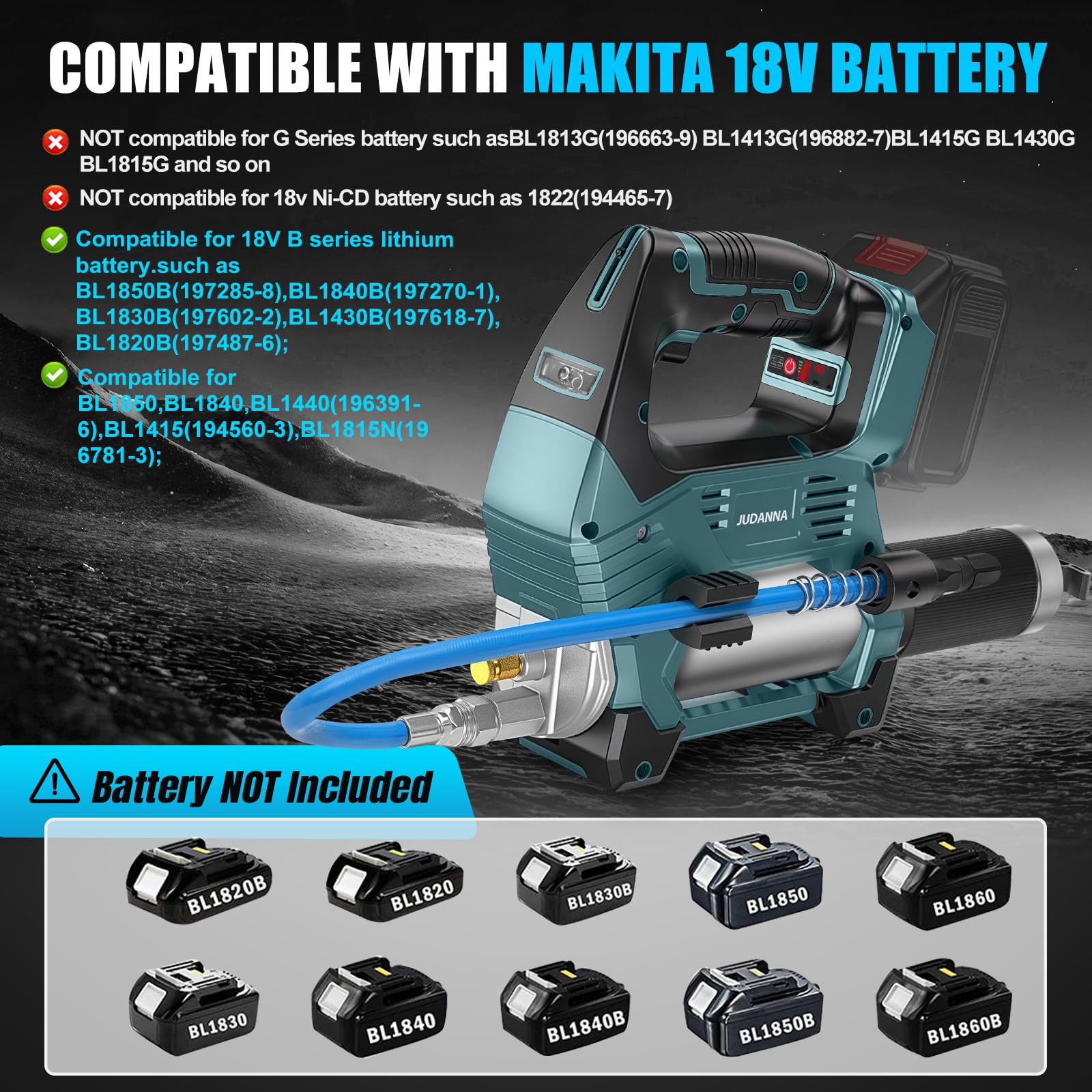 Pistola engrasadora para Makita de 18 V batería, 12000 psi, 170 g/min, prensa de engrasadora eléctrica, batería de 18 V, sin escobillas, solo para grasa a granel (sin batería, sin cargador)