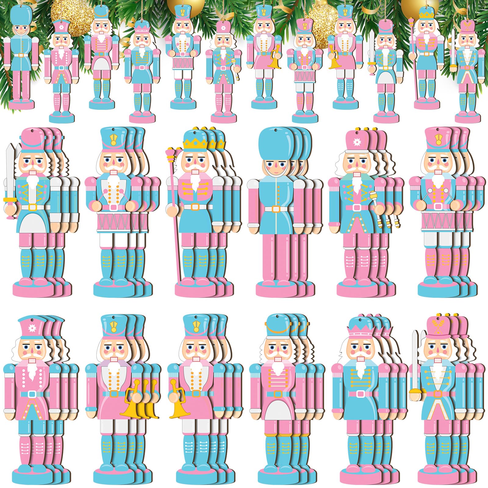 Décorations de Noël miniatures en bois Qunclay | Coffret cadeau 36 suspensions pastel