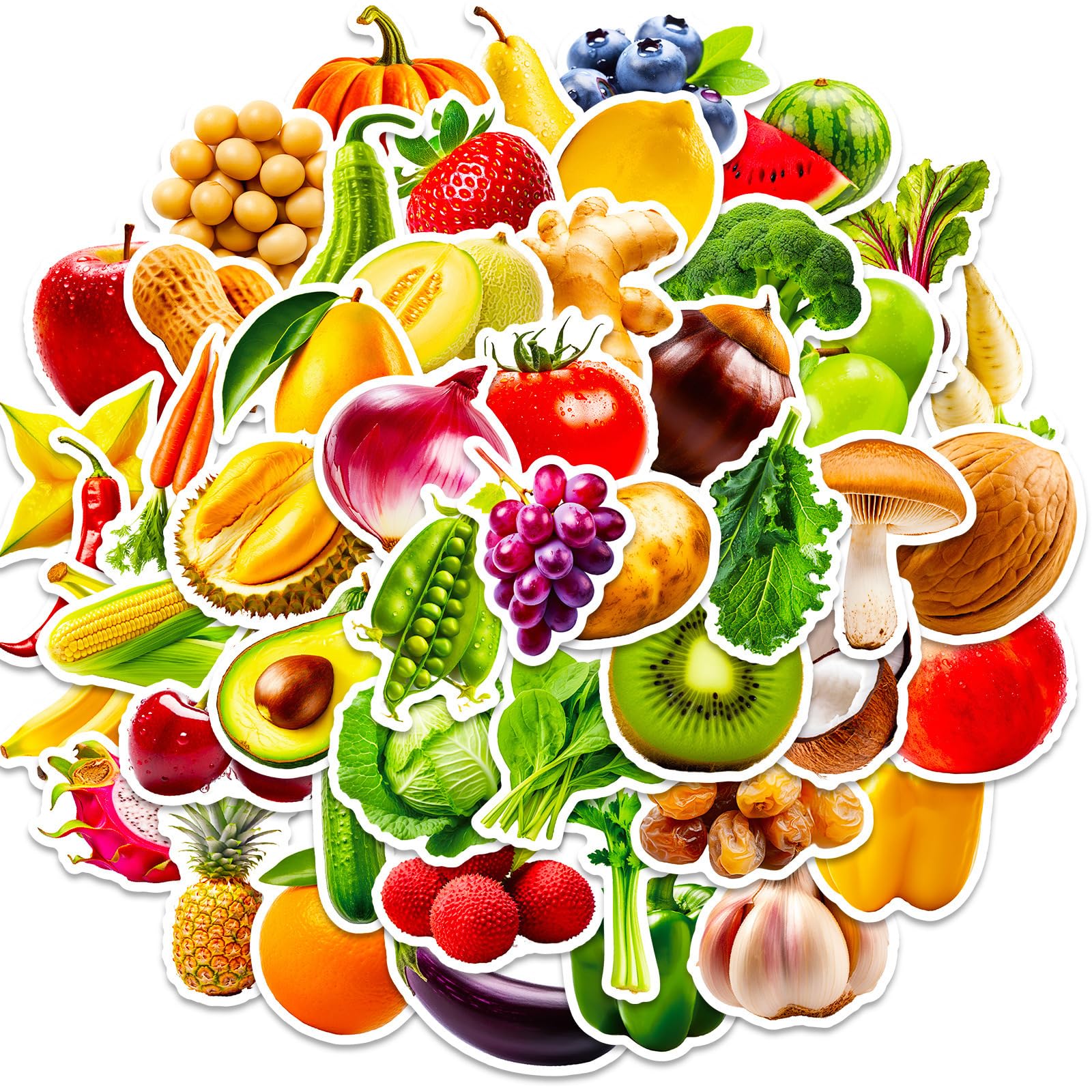 100PCS Fruit and Vegetable Stickers Fresh INS Style Glossy PET Decals for Scrapbooking Journals Laptops Water Bottles Phone Cases Luggage DIY Decoration Teens Adults