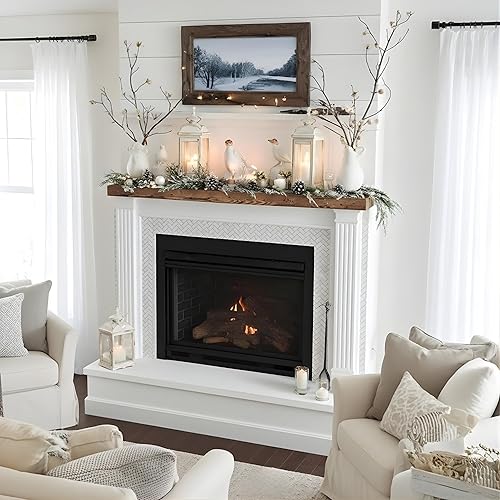 Miniatura 2 de Estante de madera flotante para chimenea, rústica, decoración de pared con vigas de madera de granero reciclada, estantería de granja montada