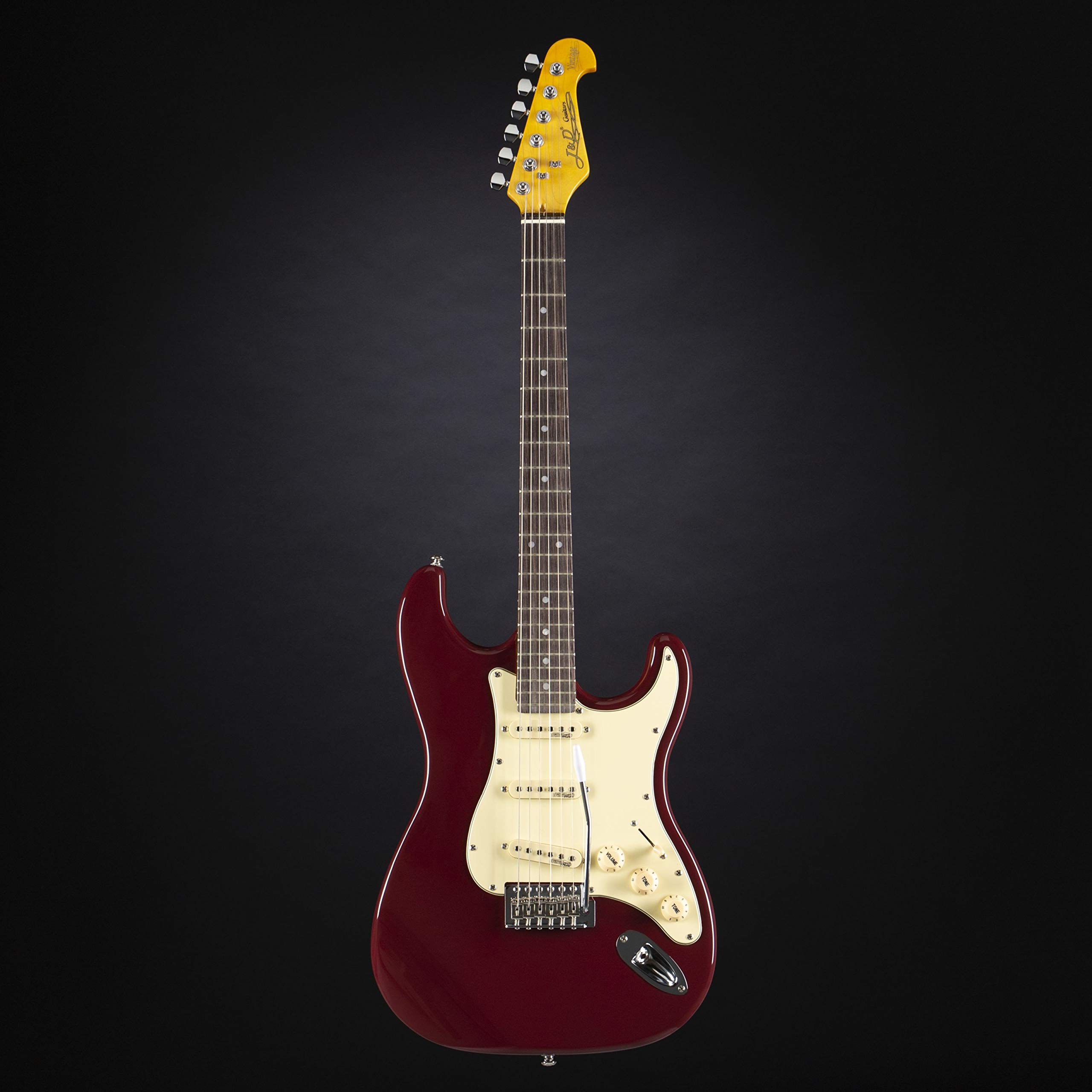 J & D E-Gitarre im ST-Stil mit Erle-Korpus, Ahorn-Hals, Keramik Single Coil, Red, Vintage Style