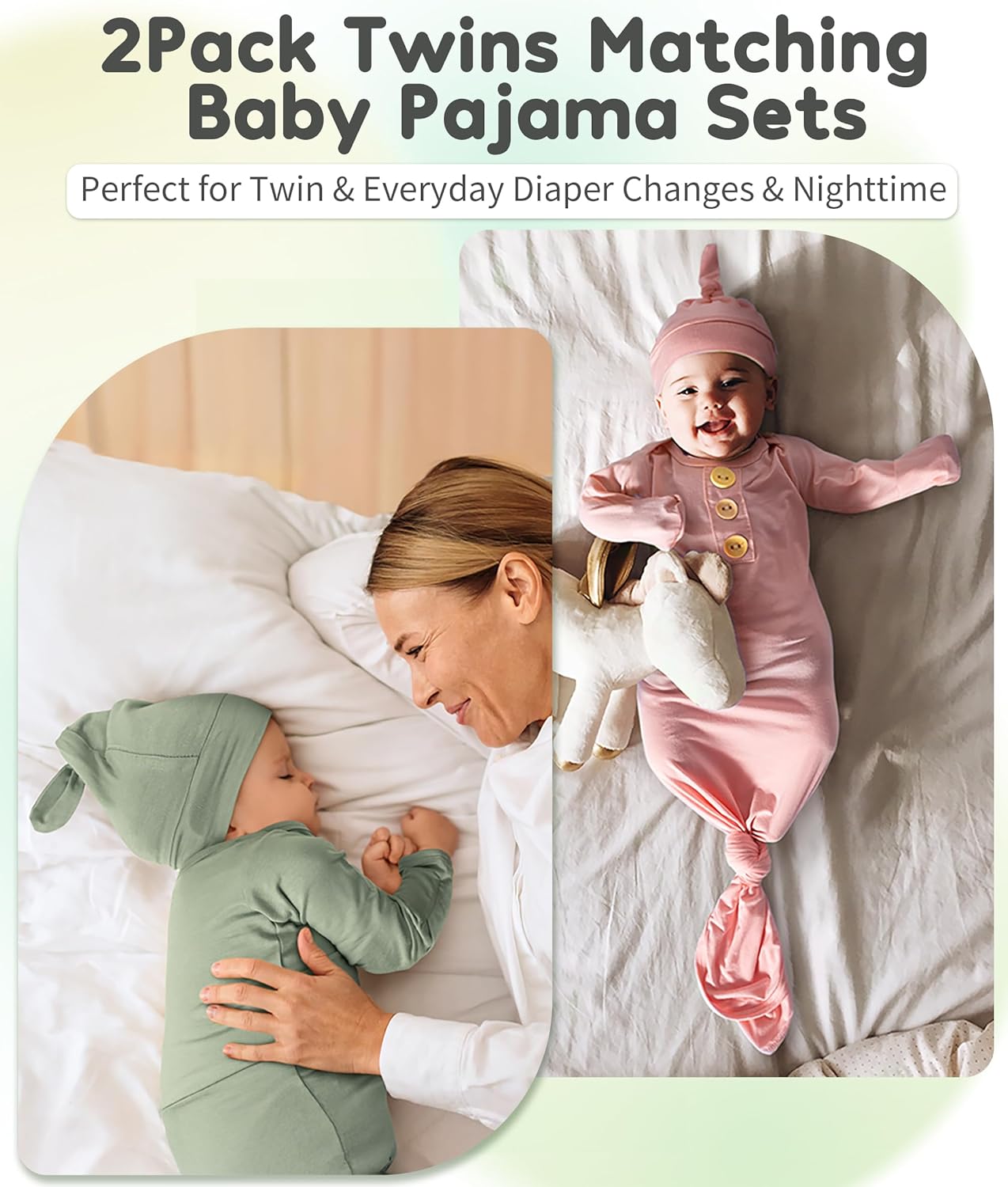 2Pk Newborn Baby Knotted Gowns, Soft Sleeper Coming Home Outfit with Hello World Announcement Sign & Ink Pad for Baby Birth - Image 7