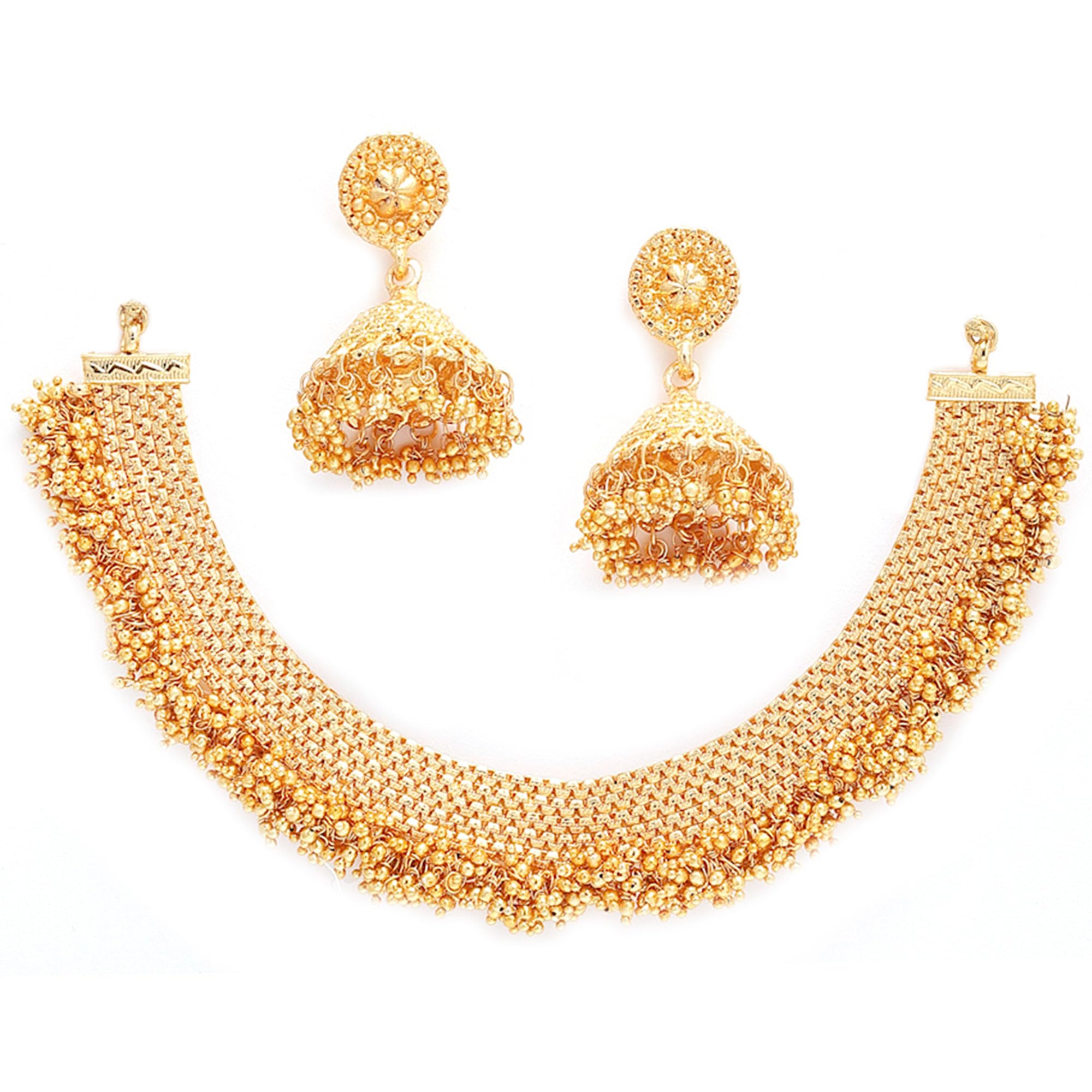 Jewellery Set Gold Plated Traditional Temple Coin Pearl Necklace Set With Dangling Earrings Jewellery for Women & Girls