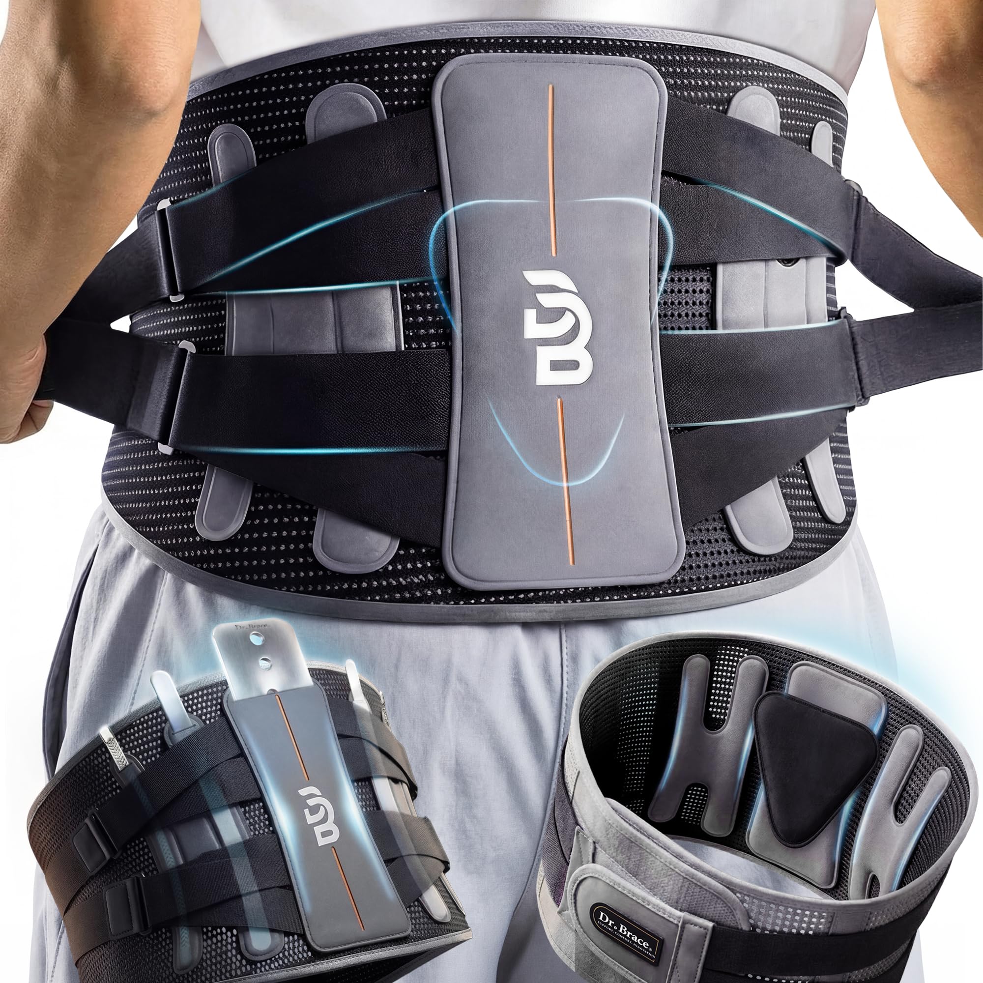 DR. BRACE® Lower Back Brace for Men & Women for Lower Back Pain Relief, Revolutionary Versatile Splints System & Removable Lumbar Pad, Adjustable & Breathable Back Support Brace (41.3-47.2″)