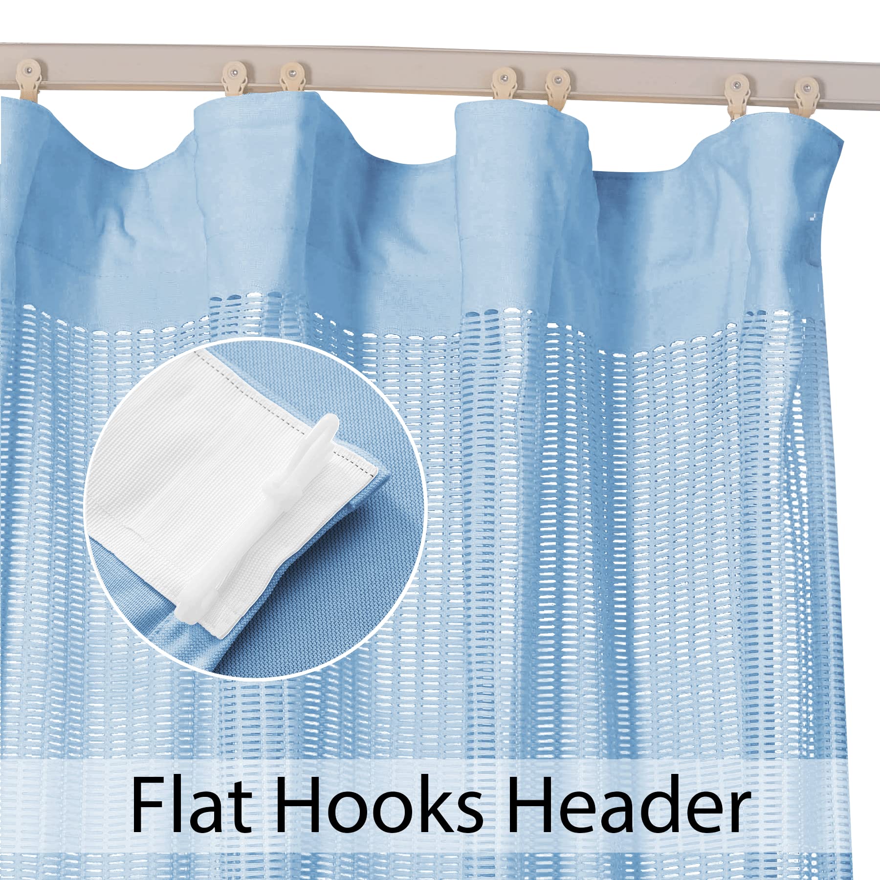 Fcosie 8ft Wide x 8ft Tall Hospital Curtain Divider for Room Separation Mesh Top Medical Exam Room Privacy Curtains with Flat Hooks Header Office Hospital Bed Cubicle Curtain, Blue, 1 Panel