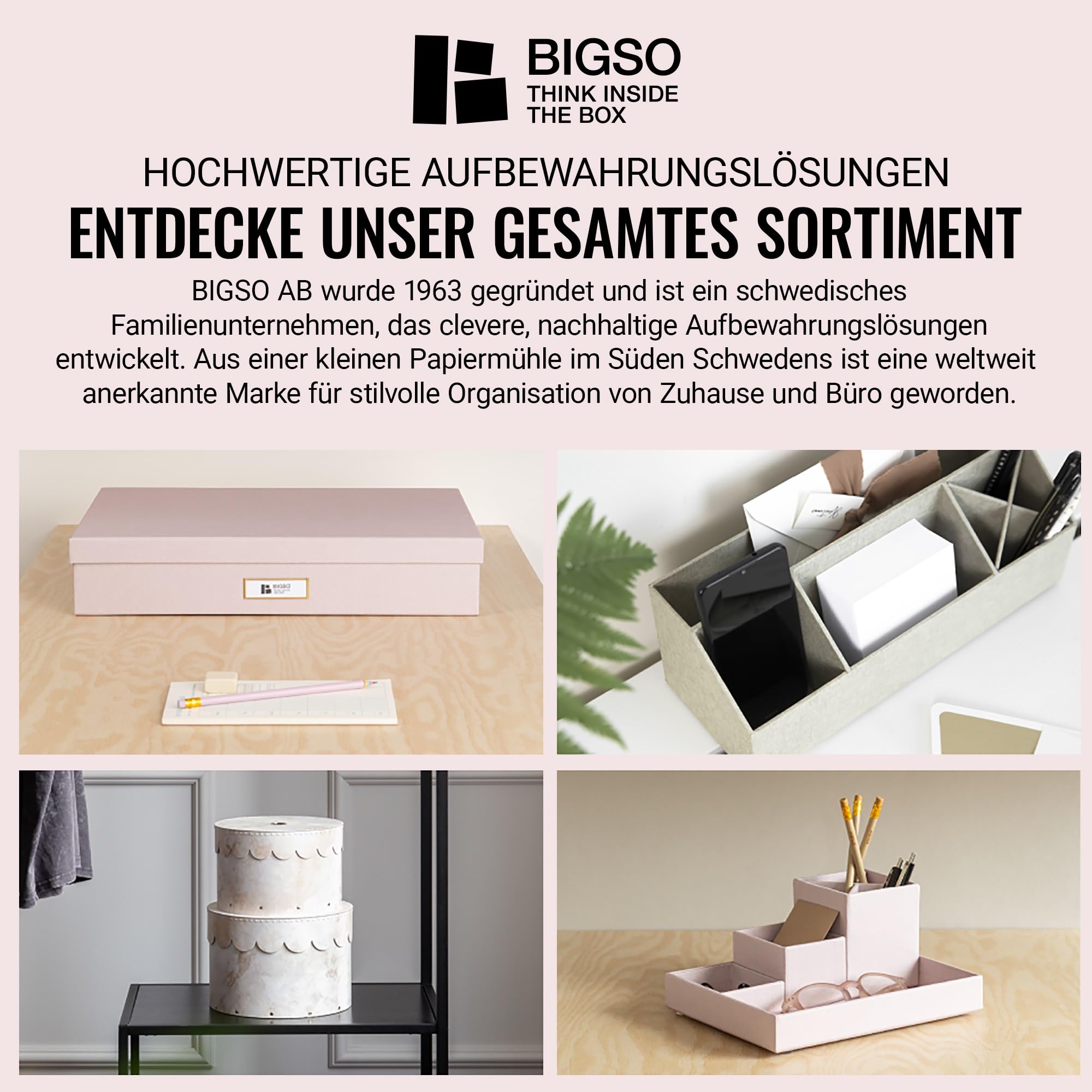 BIGSO JOHAN Hängeregisterbox A4 – Hängemappenbox mit Deckel und Griff – Schreibtischablage für Hängemappen & Dokumente – Aufbewahrungsbox aus recycelter Faserplatte und Papier – rosa