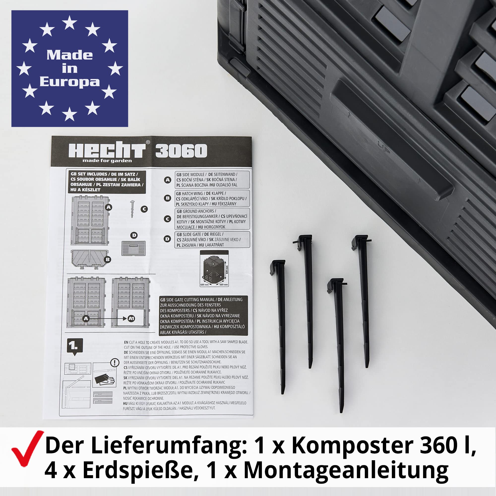 HECHT Thermokomposter aus Kunststoff – Schnellkomposter mit praktisches Stecksystem – Robuster & hochwertiger Kompostierer – Wetterfester Komposter für Gartenabfälle & Biomüll – 360 Liter Behälter