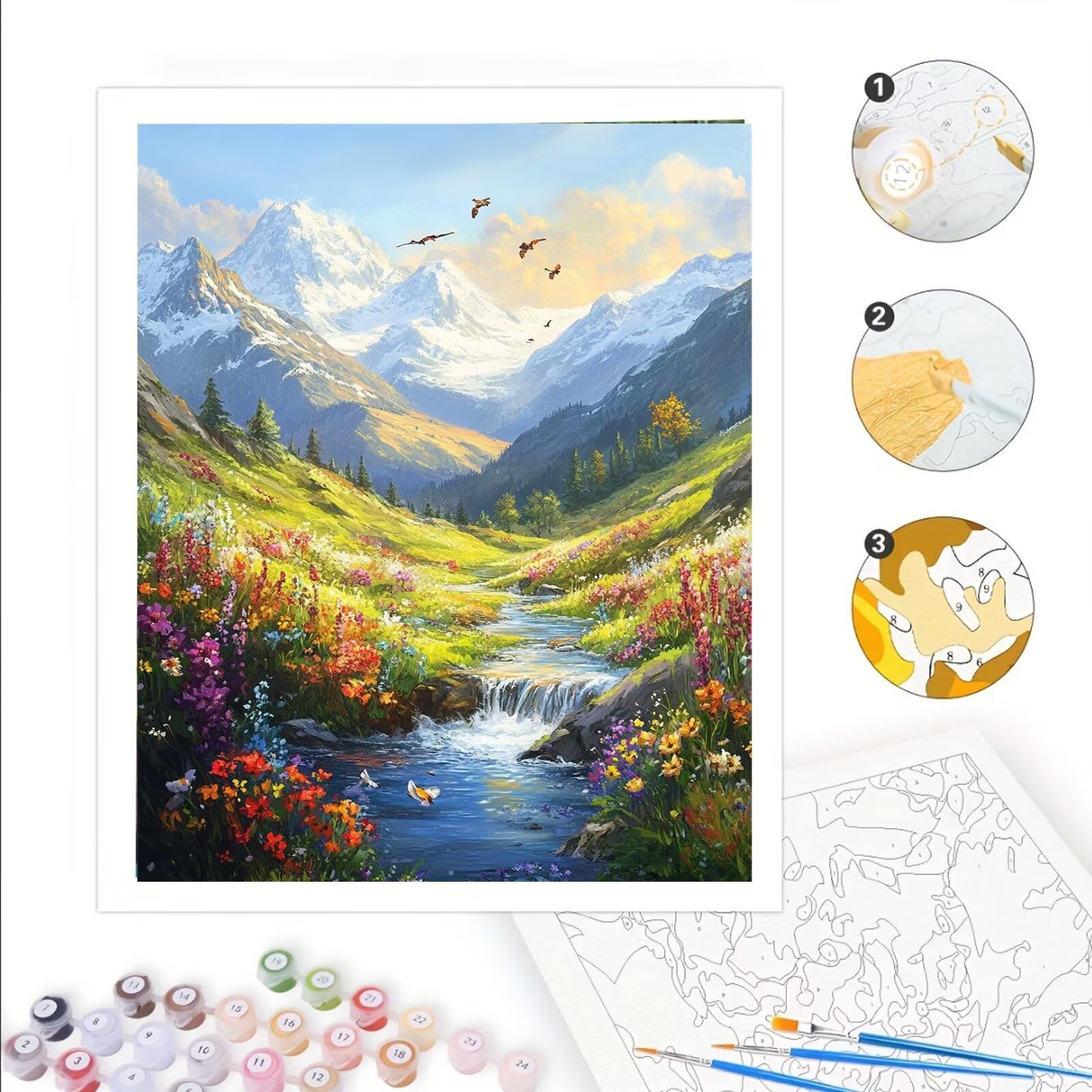 Malowanie cyframi dla dorosłych krajobraz malowanie według numerów z ramą 80 x 100 cm, Natura Paint by Numbers z farbami i pędzlami, DIY zestaw do malowania olejnego do dekoracji domu prezent, kk-335