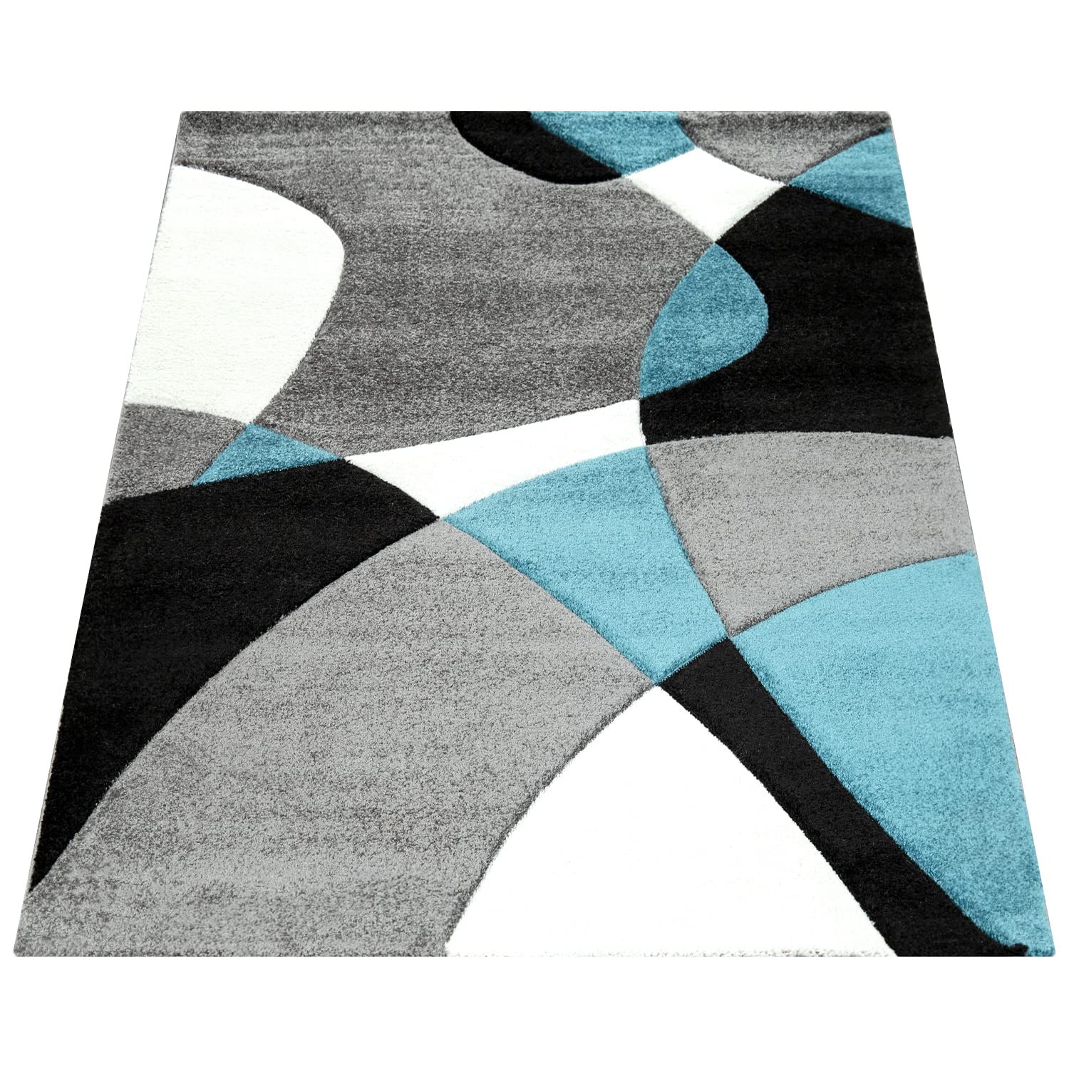 Paco Home Designer Teppich Modern Geometrische Muster Konturenschnitt In Türkis Grau Schwarz, Grösse:160x230 cm