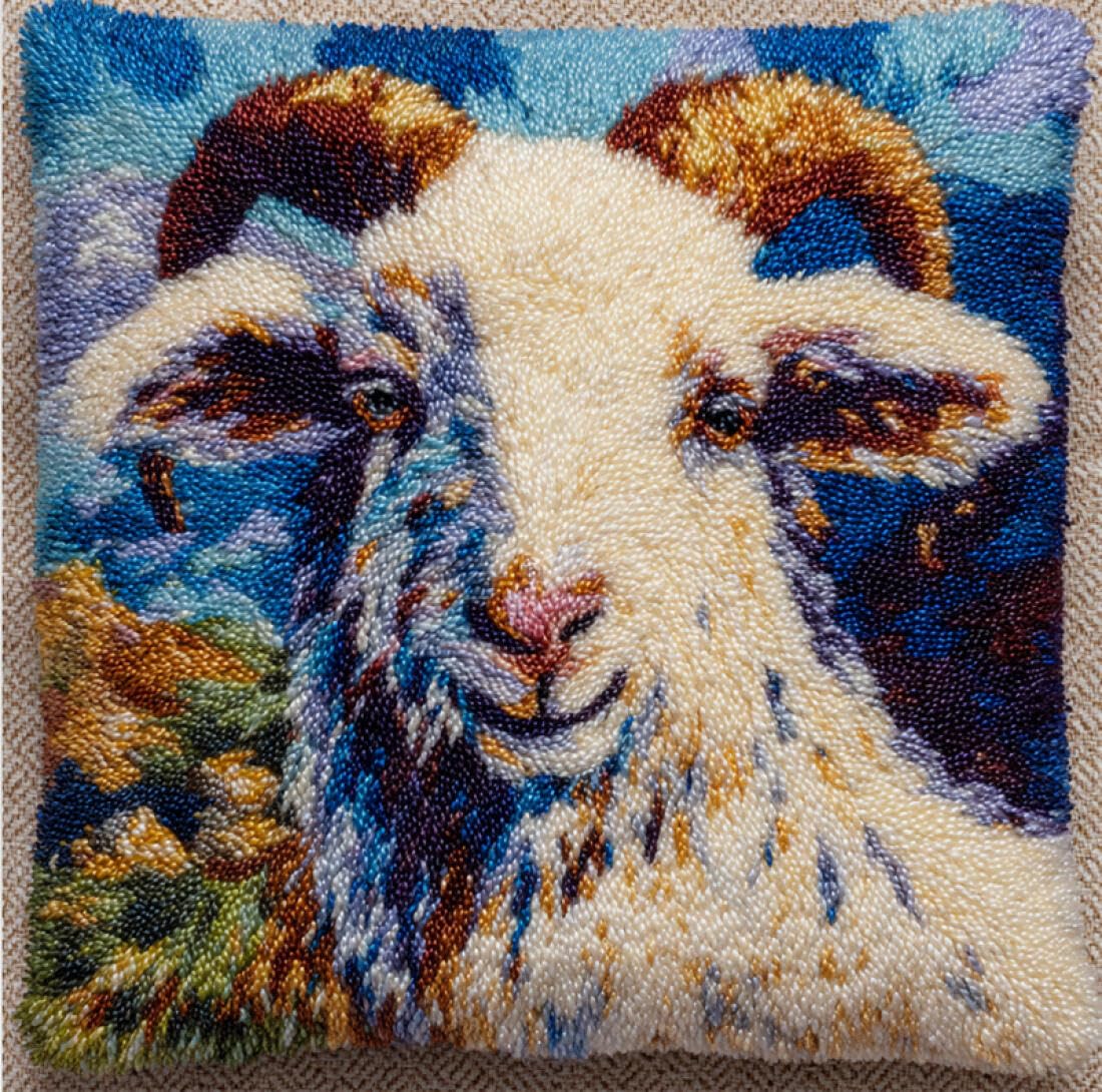 Kitquiver Animal Latch Hook Cushion Set Fantasy Sheep DIY Latch Hook Kit Cushion Home Decor Embroidered Pillow Kits,Beginner Adult Embroidery Set 17x17In