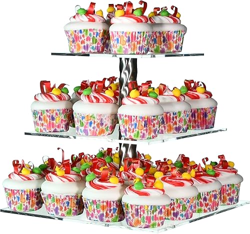 AMT - Soporte acrílico para cupcakes, soporte acrílico transparente para 28 cupcakes, soporte de 3 niveles, perfecto para una boda, fiesta de
