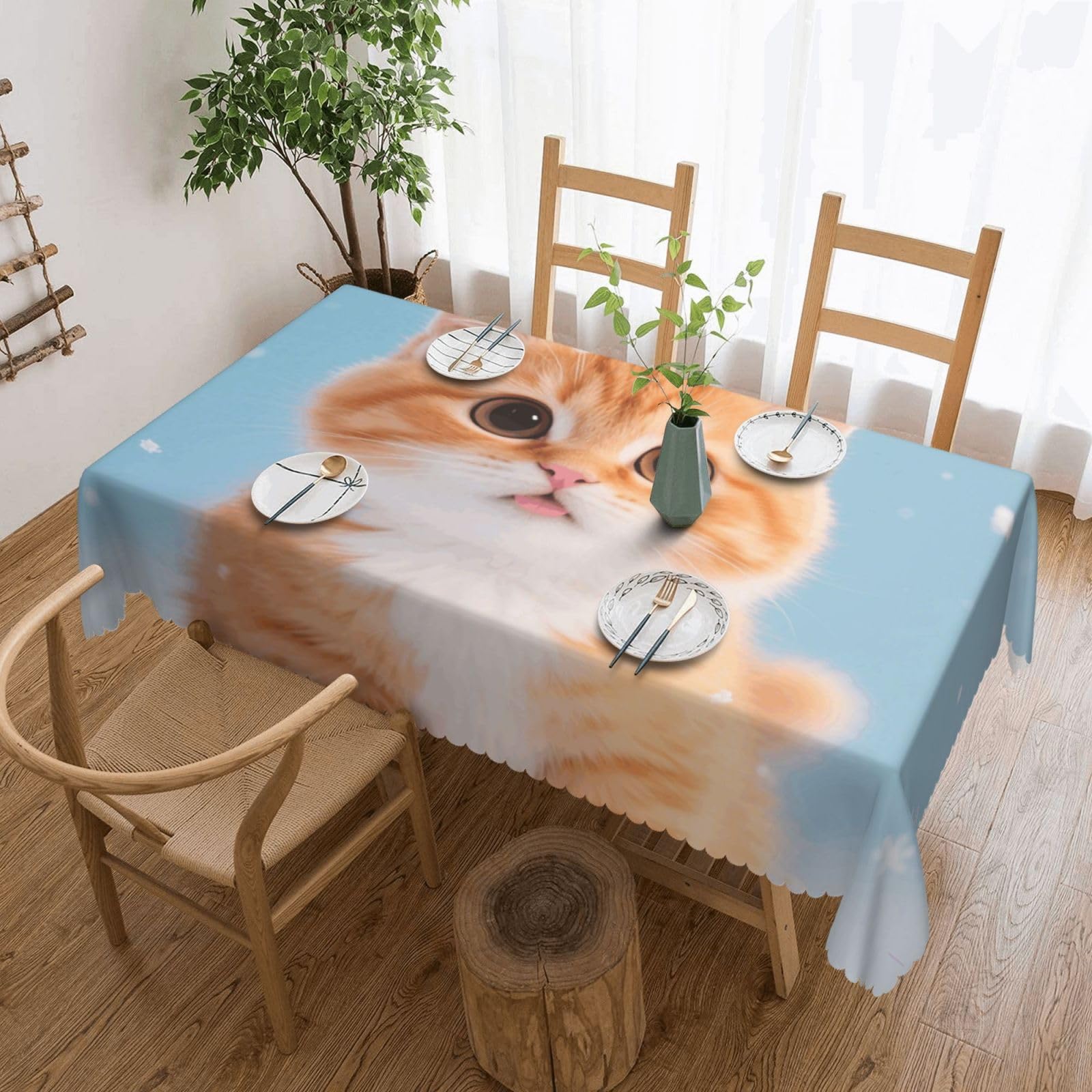Nappe chat oranges kawaii déperlante rectangulaire pour table de jardin et salle à manger 137x183