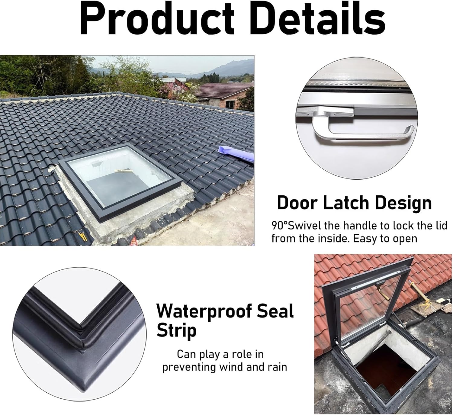 Roof Hatch Access Window, Large Manual Venting Deck Installation Skylight with Double-Layer Tempered Glass and Drainage Board, Rainproof Attic Skylight Cover for Hallway/Sun Room(50x50cm/19.7x19.7in)