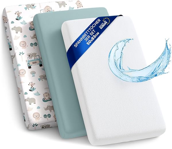 Drap Housse Cododo pour Nacelle Ensemble de 2 Draps Lot de 3 : 50x83 cm avec Protege Matelas Impermeable - Alese Bebe Compatible avec Berceaux Landeau Couffin et Poussette Enfant 50 x 83 - 1