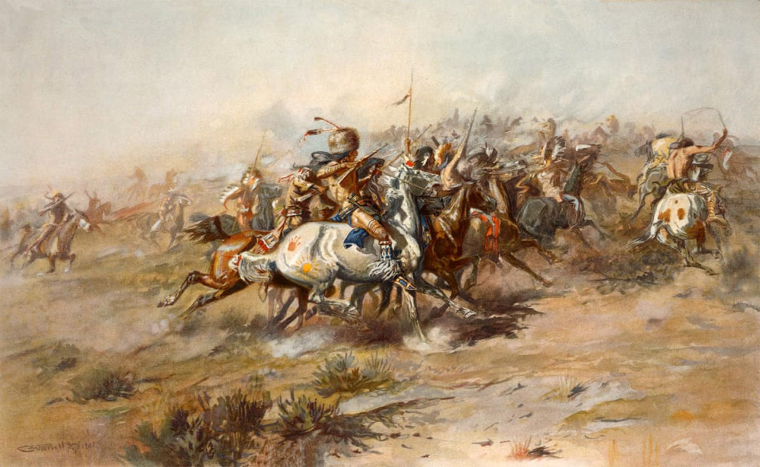 SERENDIPITP Retro Picture Poster Wall Art Pictures Painting the Battle of Little Bighorn June Pub by Charles Russell Wall Art Canvas Print for Wall Decor 60x90cm