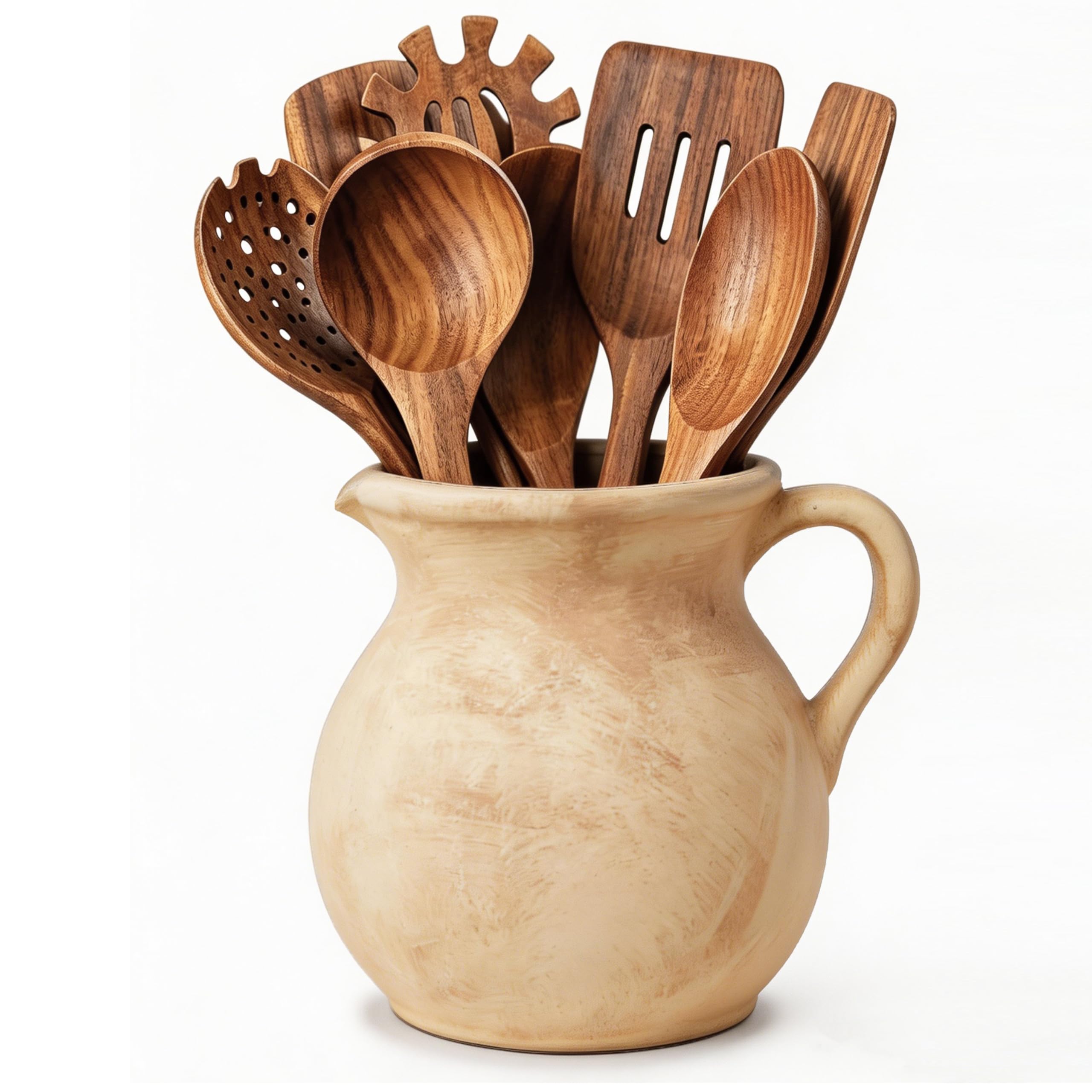 Porte-ustensiles de cuisine en céramique de 18 cm pour comptoir style rustique argile claire