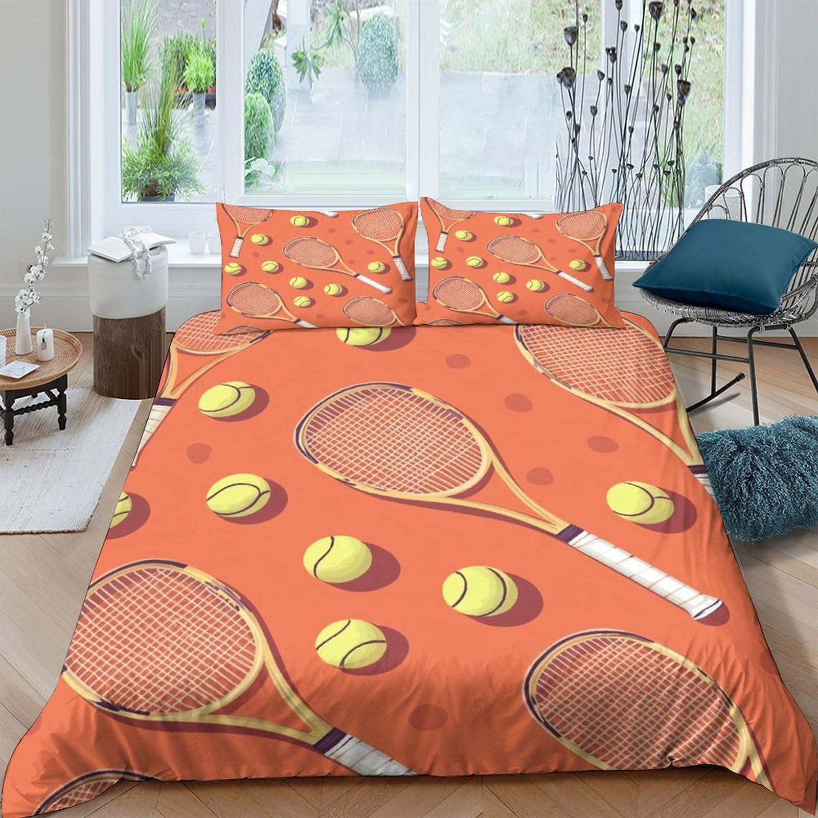 Ctjqhvkz Style-1 3D Printed Tennis Racket Fitted Sheet Microfiber Soft Orange Tennis Ball Mattress Cover For Bedroom Dorm Decor Single（135X200cm）